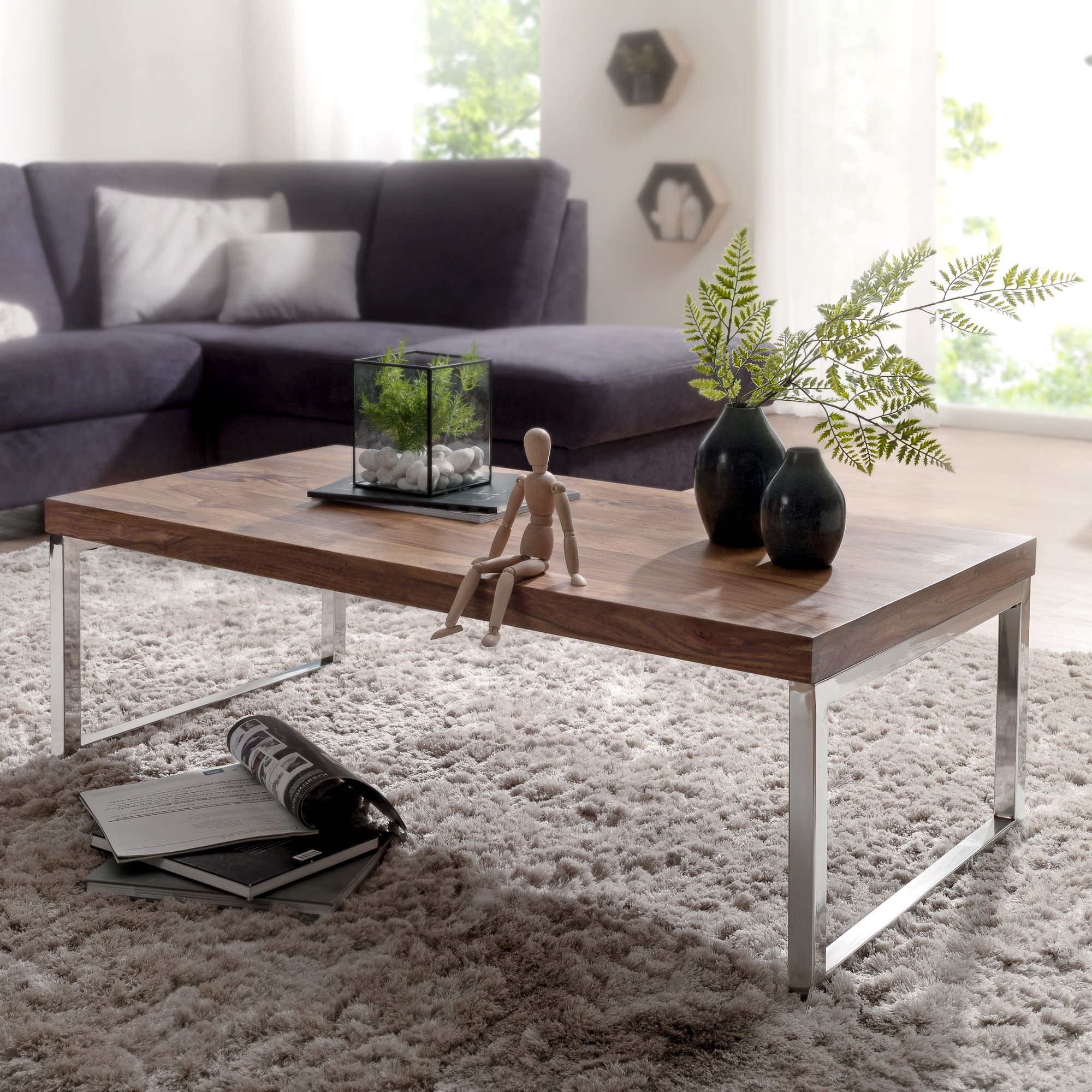 Massiver Couchtisch 120cm Wohnzimmertisch Holz Tisch Massiv Beistelltisch 