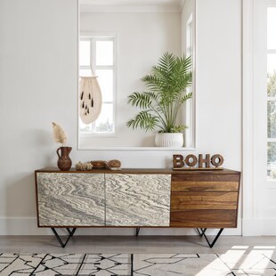 Sideboard FineBuy 175 cm Anrichte Massivholz Steinoptik Kommode Türen Schubladen 