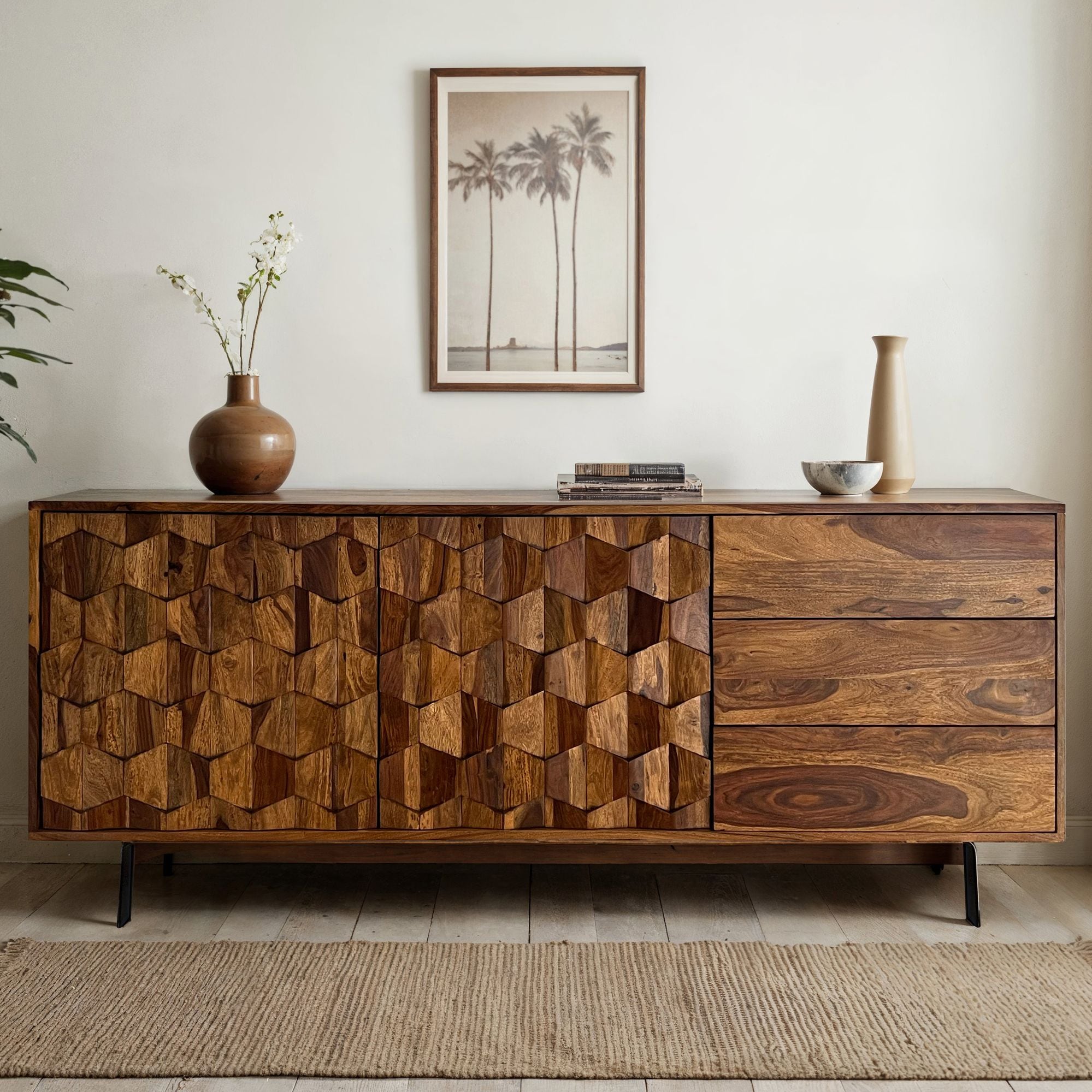 Sideboard FineBuy Kommode Sheesham Massivholz 175 cm Anrichte Loft Industrial 