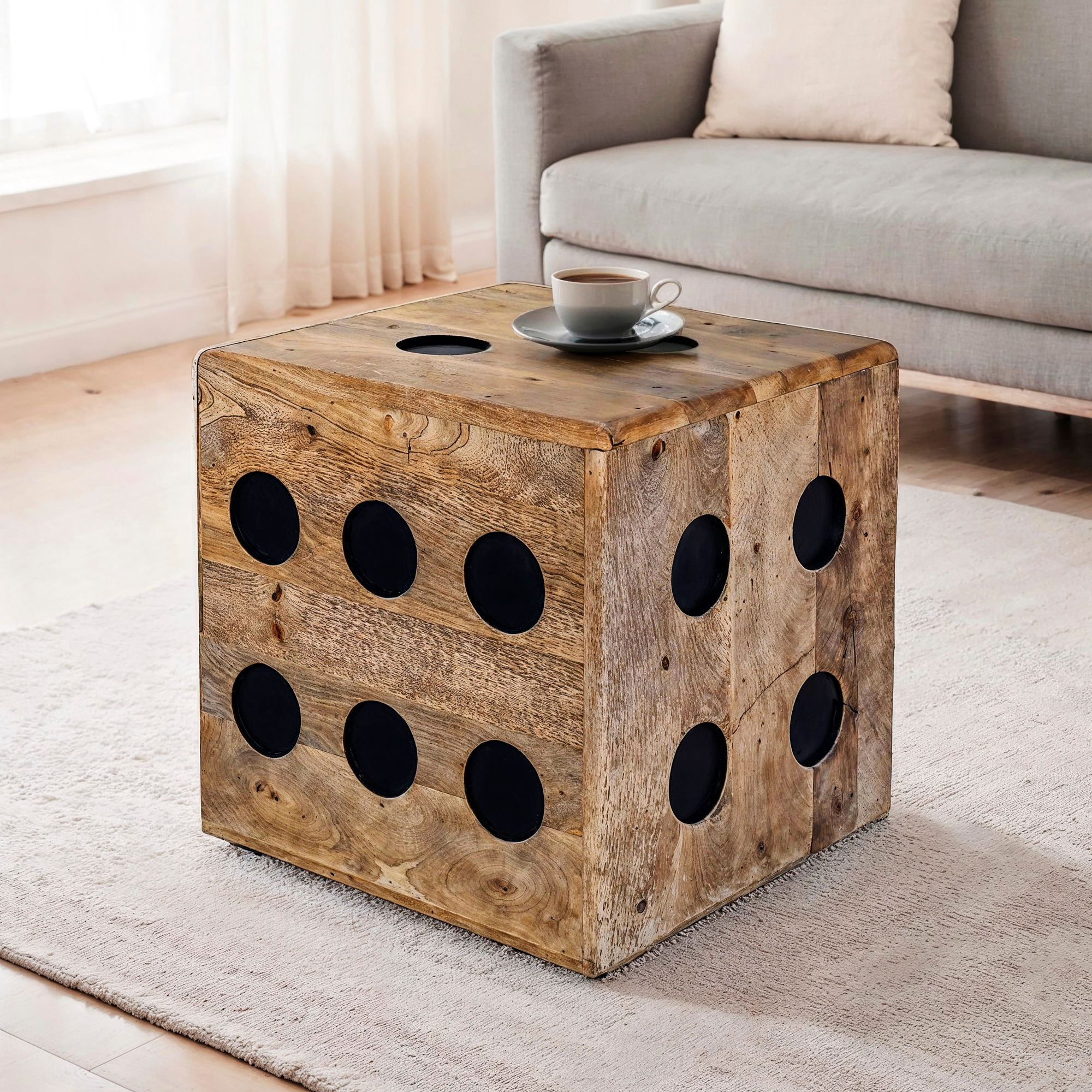 W&uuml;rfelhocker FineBuy Sitzw&uuml;rfel Mango Massivholz 41 cm Holzw&uuml;rfel Beistelltisch 