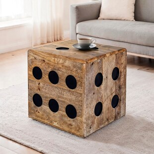 Würfelhocker FineBuy Sitzwürfel Mango Massivholz 41 cm Holzwürfel Beistelltisch 