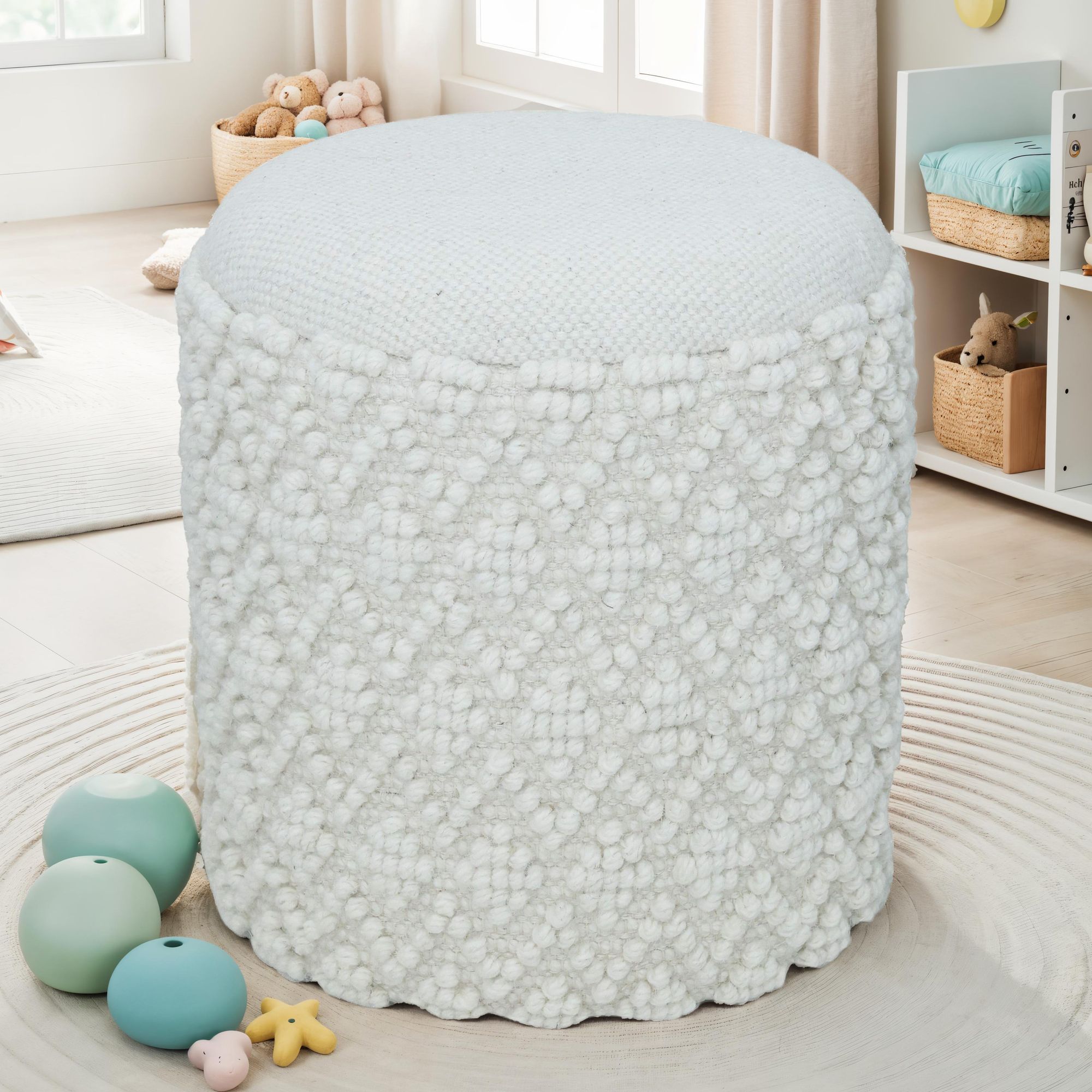 Sitzhocker FineBuy Runder Hocker mit Stauraum Wolle &Oslash; 40 cm Wei&szlig; Beistellhocker 