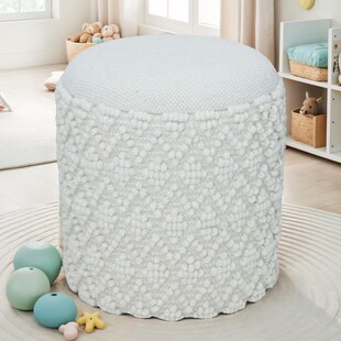 Sitzhocker FineBuy Runder Hocker mit Stauraum Wolle Ø 40 cm Weiß Beistellhocker 