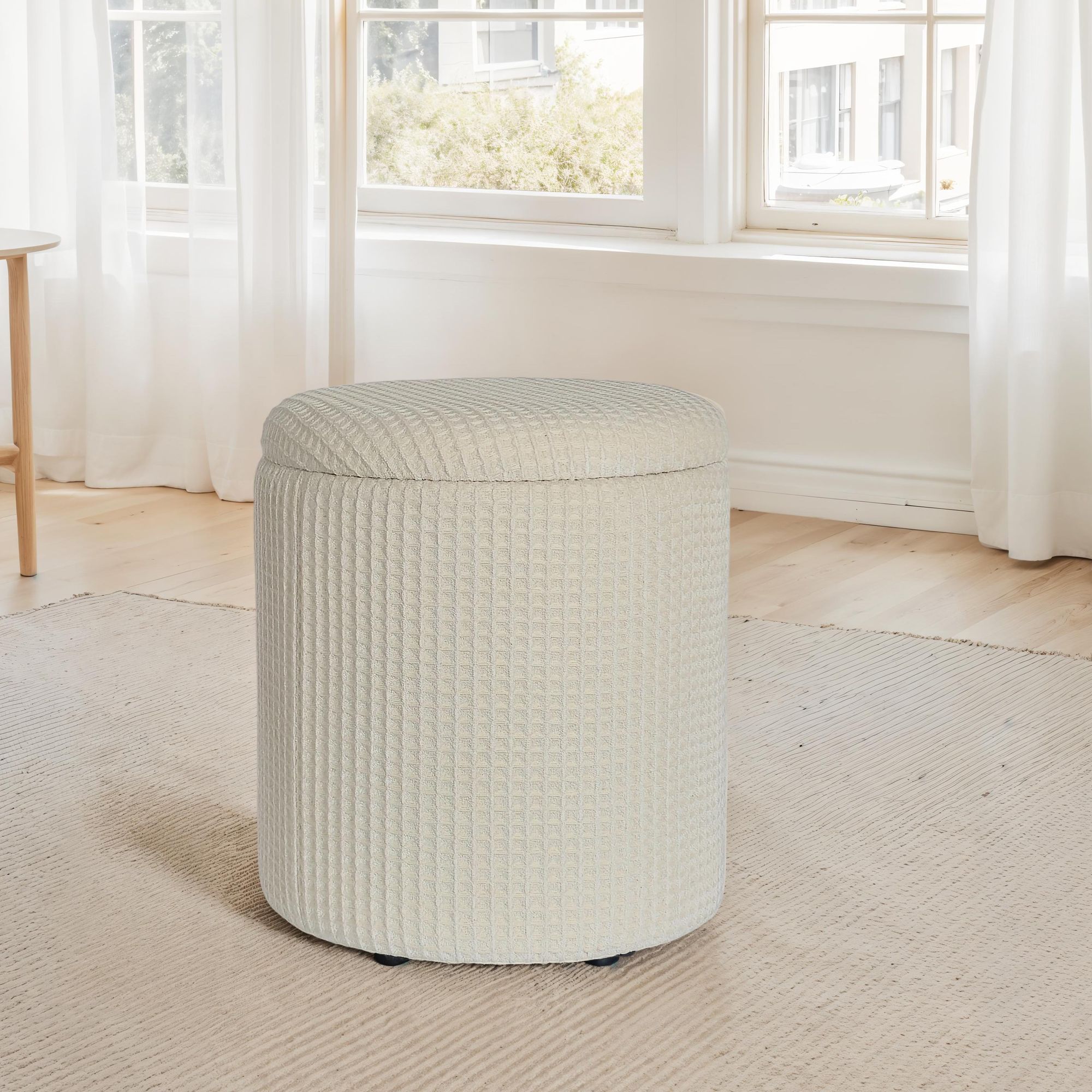 Sitzhocker FineBuy Aufbewahrungshocker Baumwolle rund 40 cm Beige mit Stauraum 