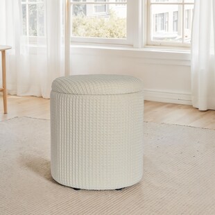 Sitzhocker FineBuy Aufbewahrungshocker Baumwolle rund 40 cm Beige mit Stauraum 