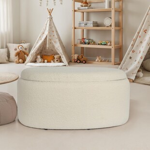 Sitzhocker FineBuy Polsterhocker Stoff mit Stauraum oval 81 cm Creme modern 