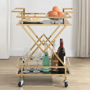 Servierwagen FineBuy Moderner Barwagen mit Rollen Gold Glas Metall 65x80x40 cm 