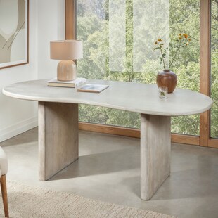 Schreibtisch FineBuy Bürotisch 180 cm Massivholz Computertisch Nierenform 