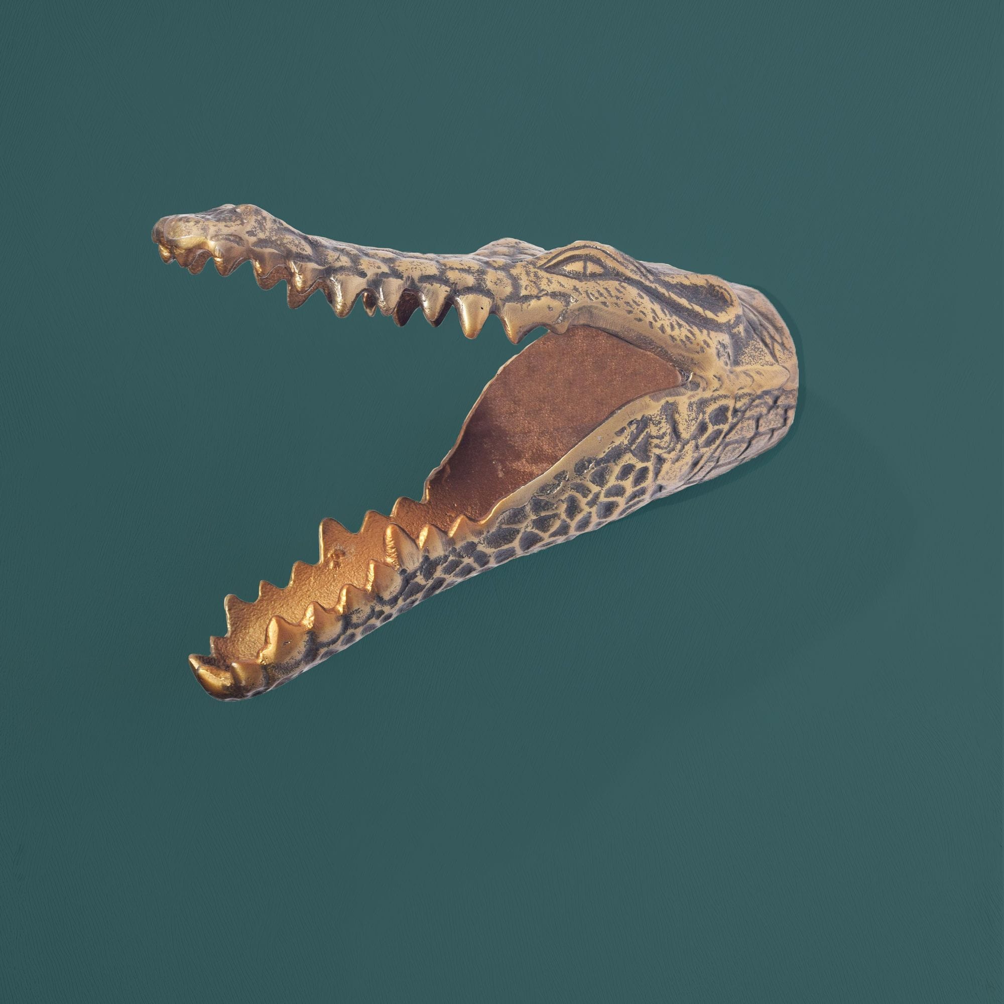 Wanddekoration Krokodil Aluminium 31 cm Wandobjekt goldfarben modern Tiermotiv 