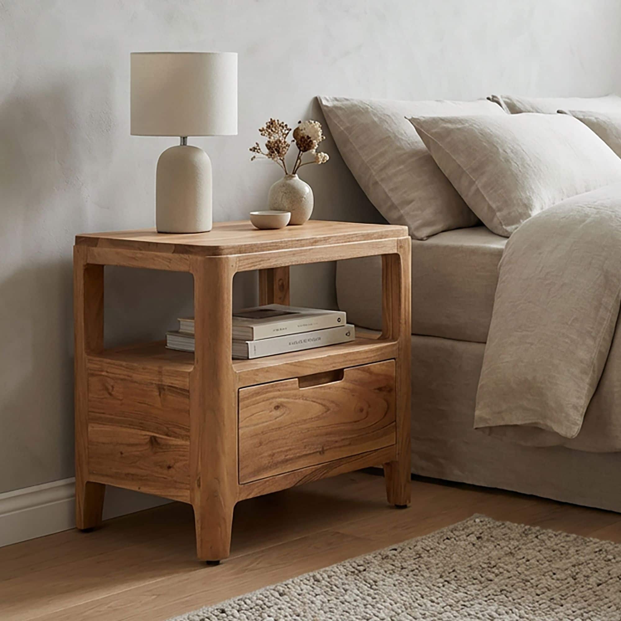 Nachttisch Massivholz Nachtkonsole Schublade Nachtk&auml;stchen Nachtschrank Modern 