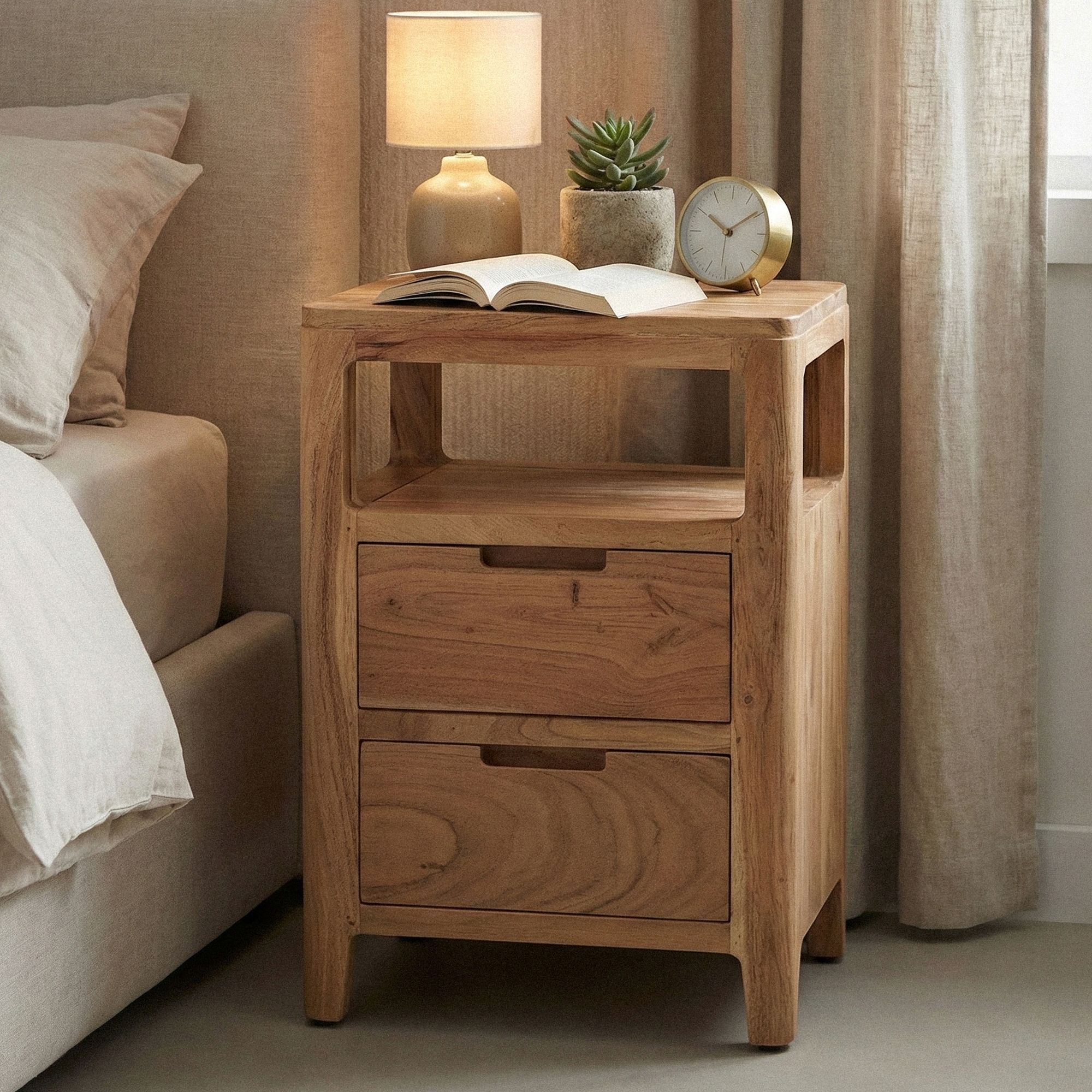 Nachttisch Massivholz Nachtkonsole Nachtk&auml;stchen Schublade Nachtschrank Modern 