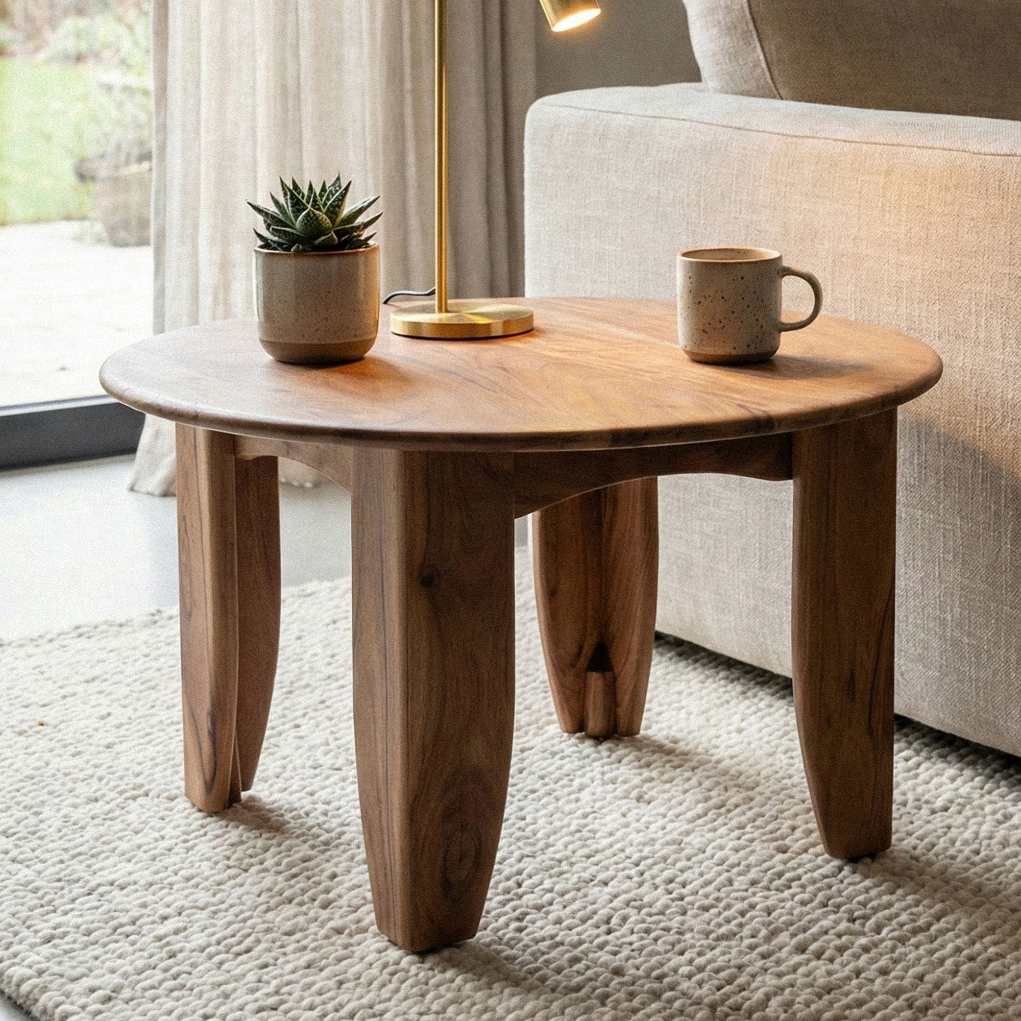 Couchtisch 60cm Sofatisch Akazie Massivholz Wohnzimmertisch Beistelltisch Rund 