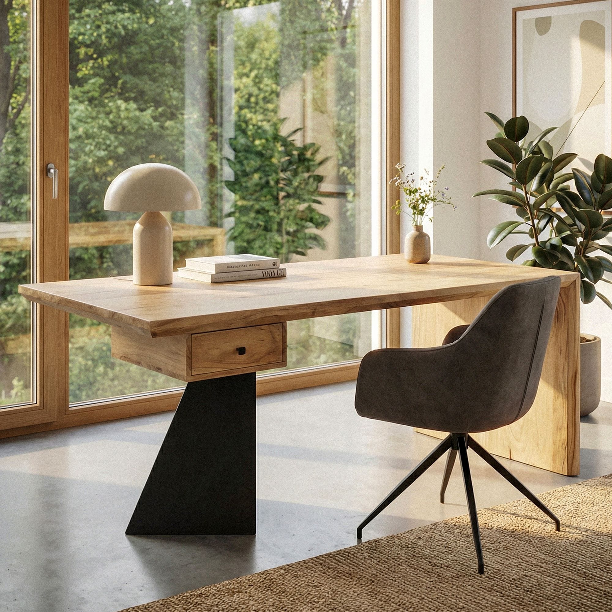 Schreibtisch 180 cm Massivholz Schublade Industrial B&uuml;rotisch Natur Holztisch 