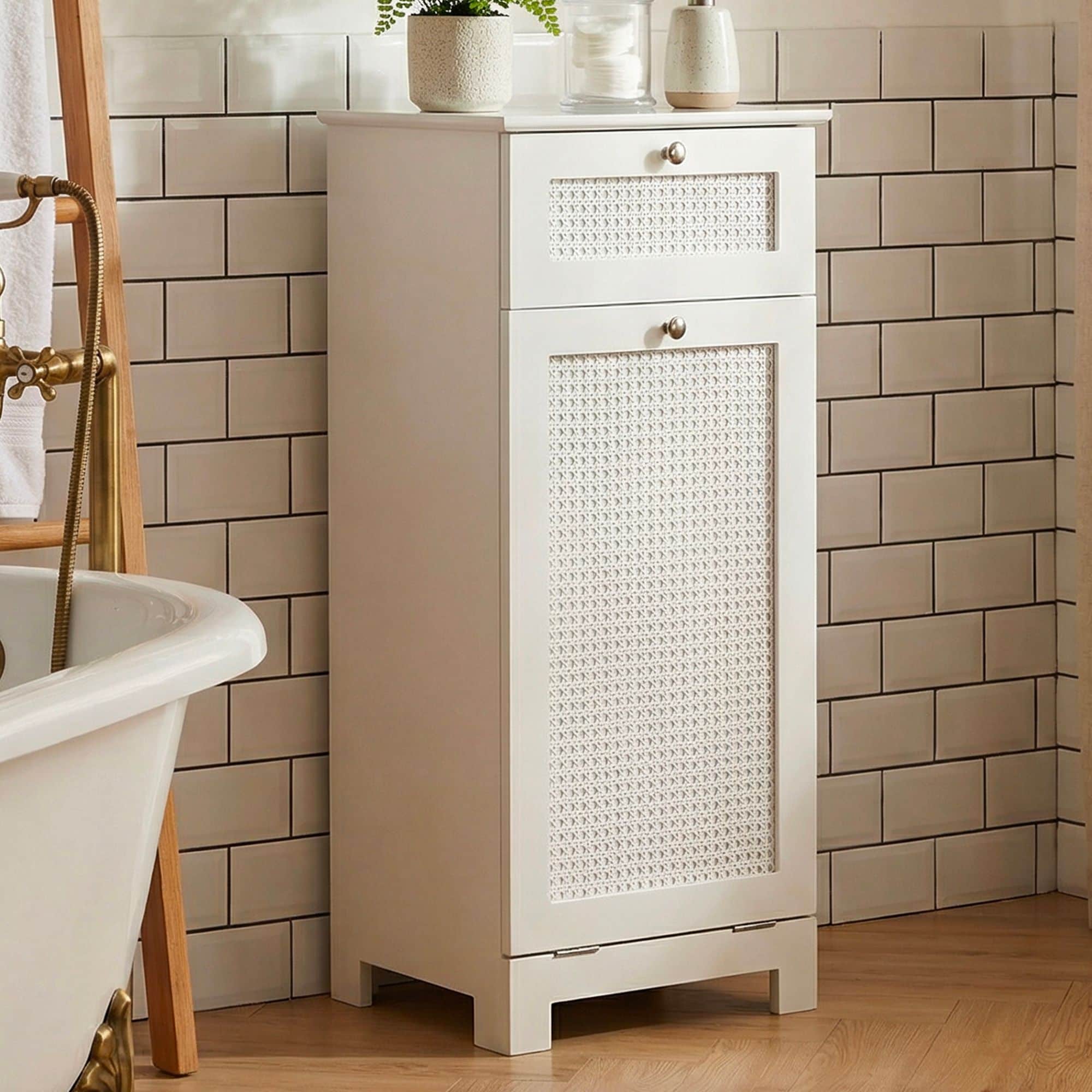 W&auml;schesammler 38x90x40cm Wei&szlig; Nischenschrank W&auml;schekipper W&auml;scheschrank Bad 