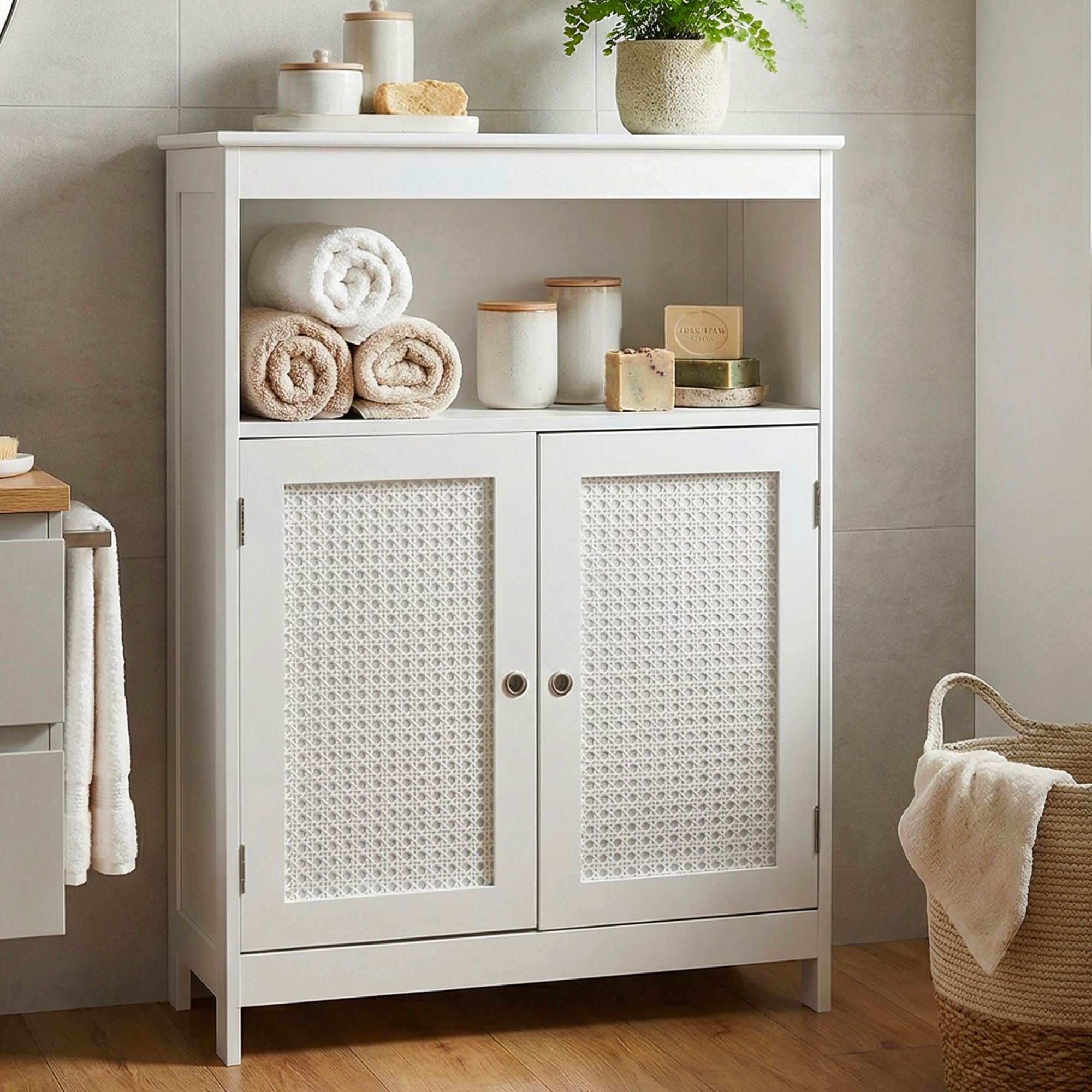 Badschrank Wei&szlig; Badezimmerschrank T&uuml;ren & Ablage Badezimmerregal Regal f&uuml;r Bad 