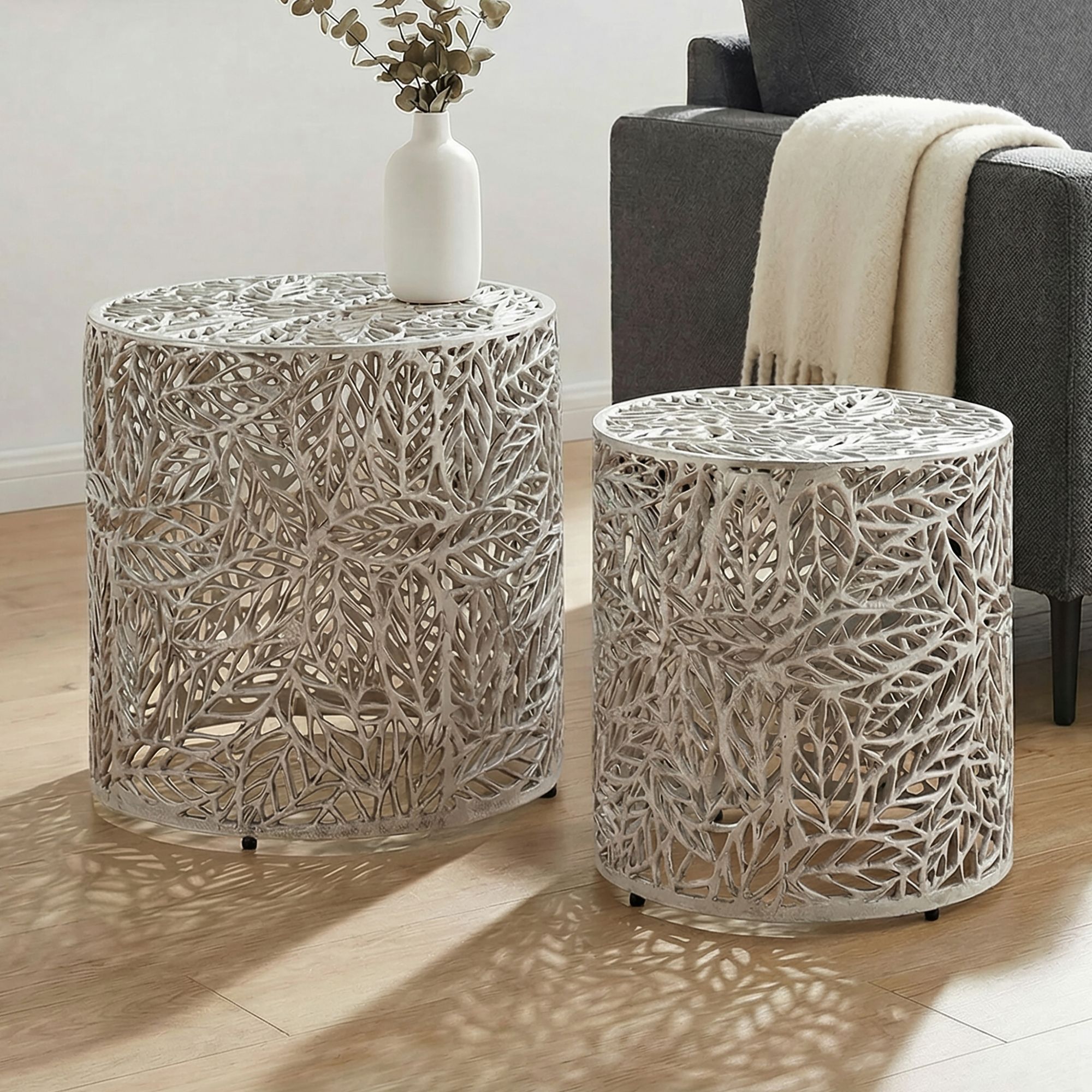 Satztisch 2er Set Metall silber Beistelltisch Dekotisch Couchtisch Aluminium Alu 