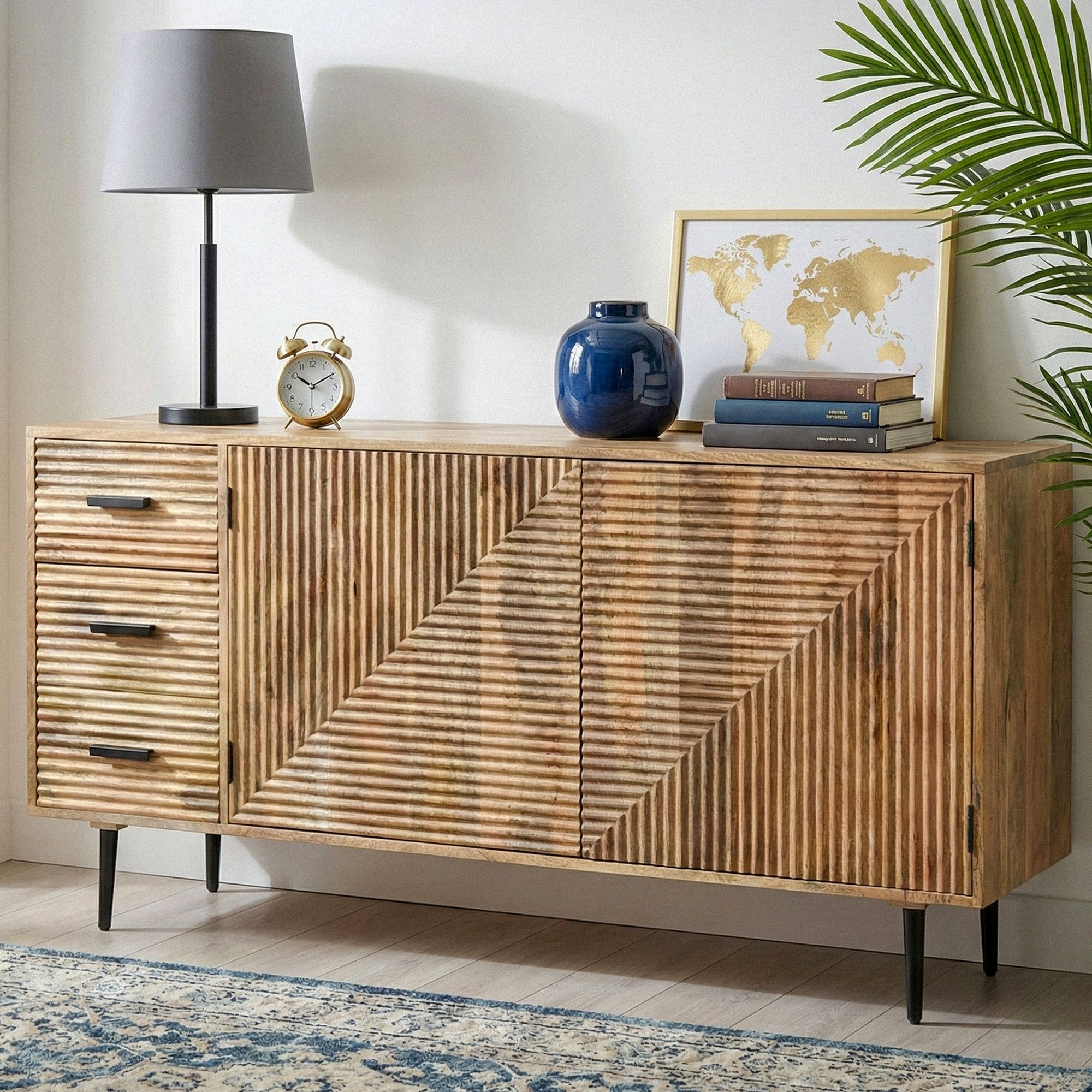 Sideboard Massivholz 160cm Kommode Anrichte Standschrank mit T&uuml;ren Schubladen 
