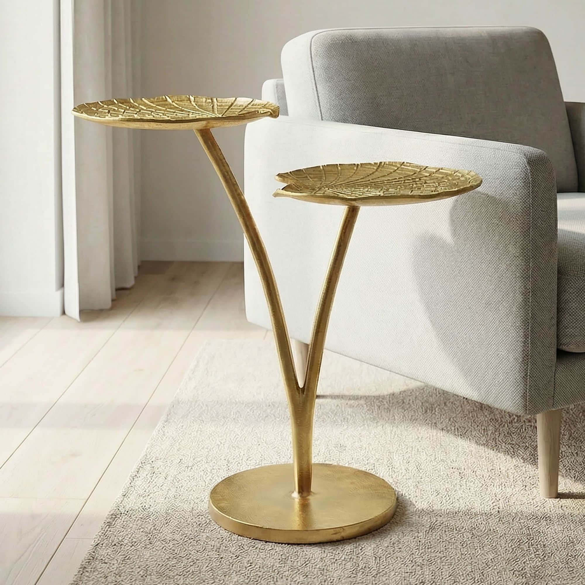 Beistelltisch Gold 57cm Alu Anstelltisch Blatt Wohnzimmertisch Couchtisch Rund 
