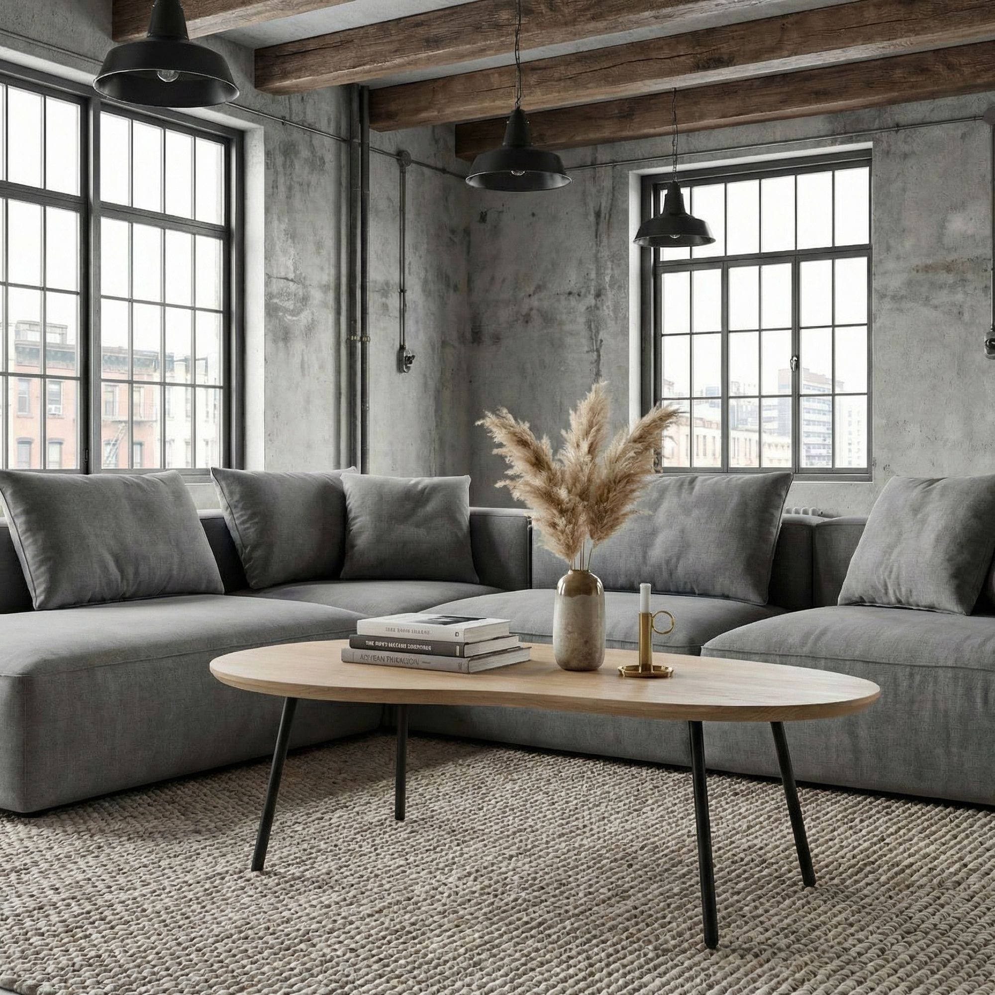 Couchtisch Nierenform 122cm Massivholz white wash Wohnzimmertisch Beistelltisch 