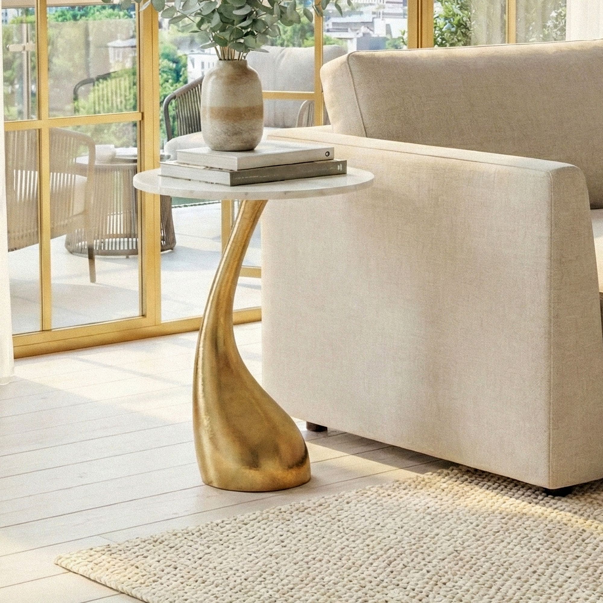 Beistelltisch 45cm Gold Marmor Wohnzimmertisch Alu Sofatisch Couchtisch Rund 