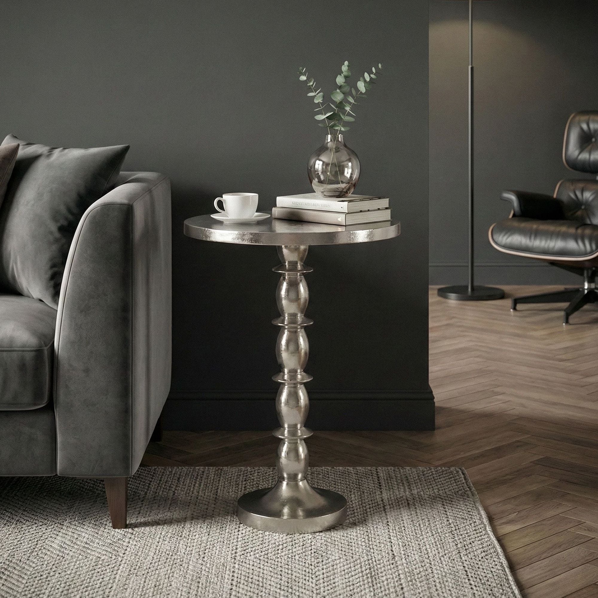 Beistelltisch Alu Silber 40cm Metall Couchtisch Wohnzimmertisch Dekotisch Tisch 