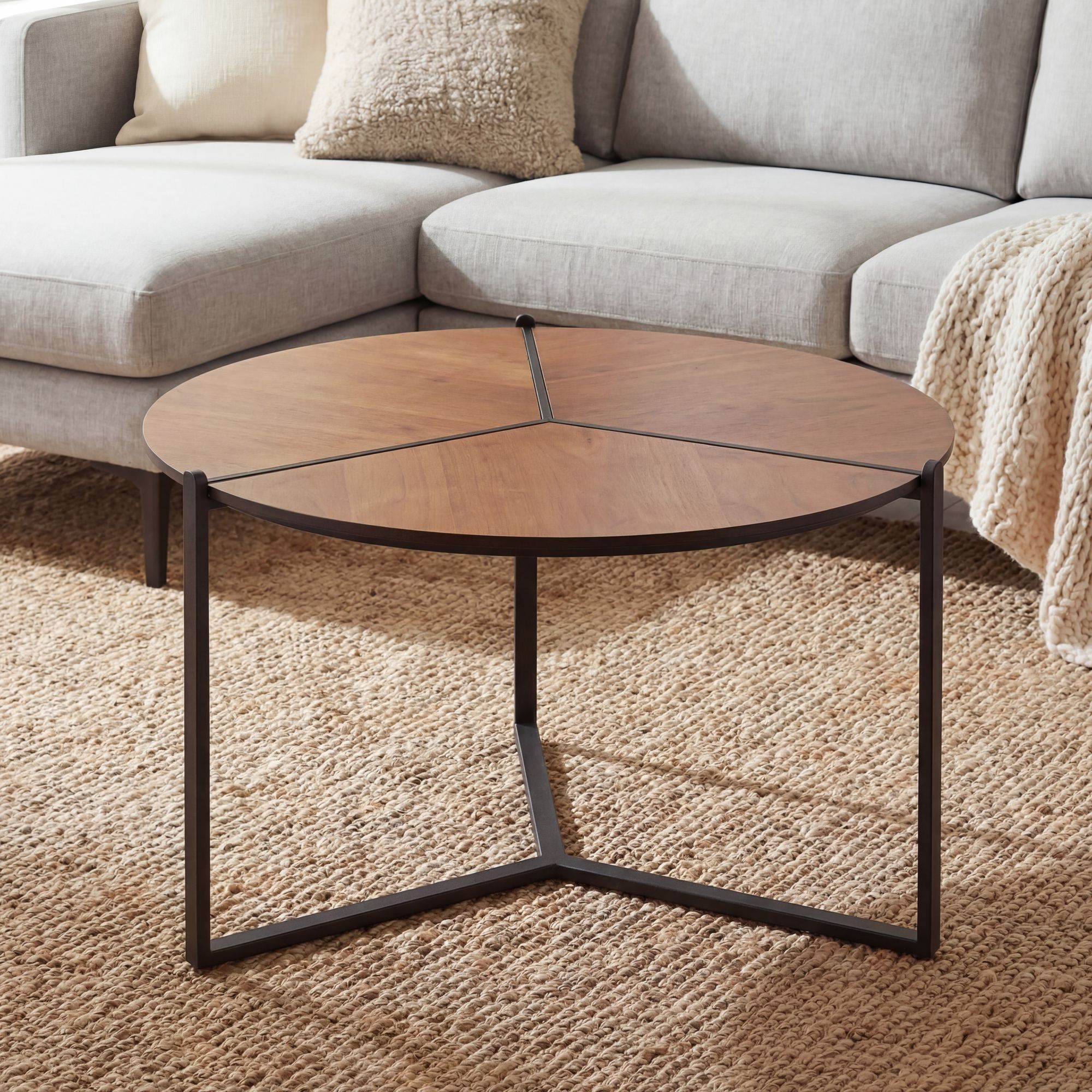 Couchtisch 80cm MDF Holzoptik Runder Sofatisch Wohnzimmertisch Beistelltisch 