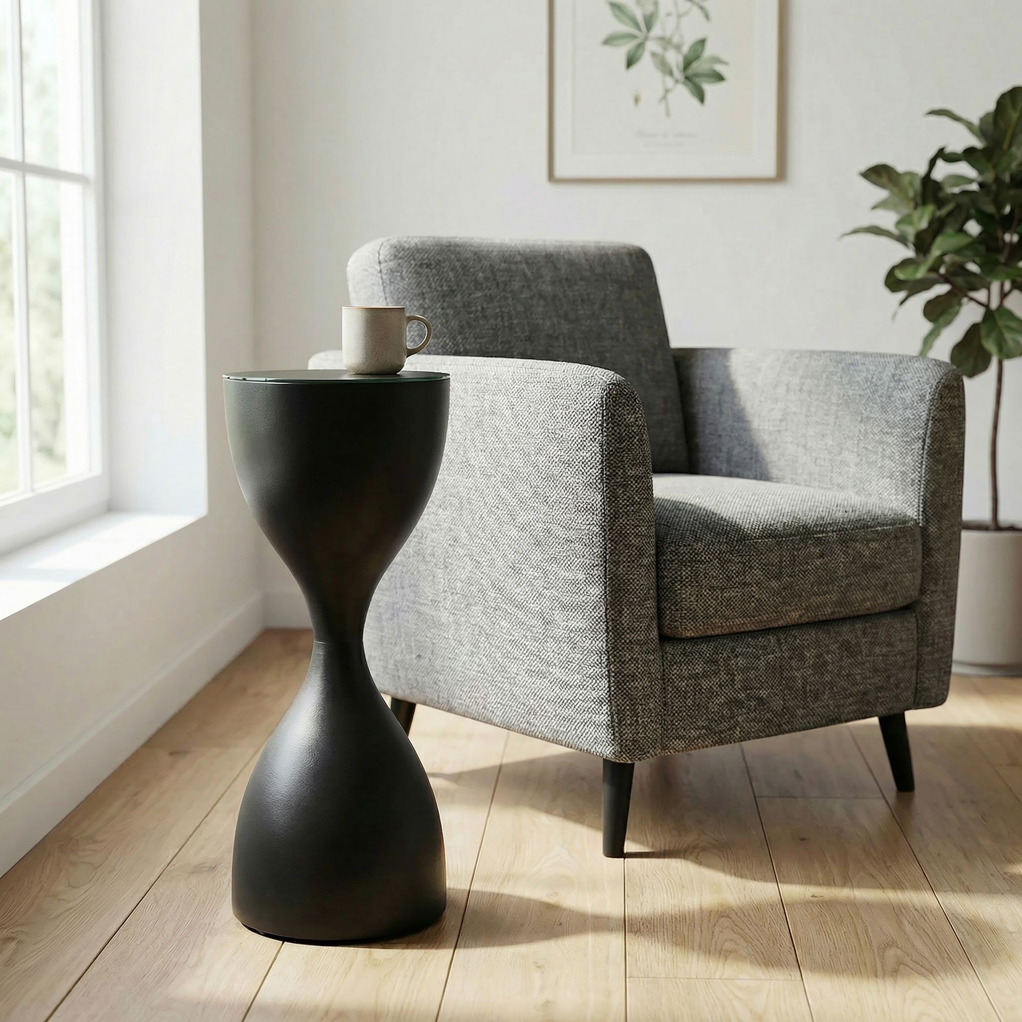 Beistelltisch Alu Glas 23cm Schwarz Wohnzimmertisch Couchtisch Anstelltisch Rund 