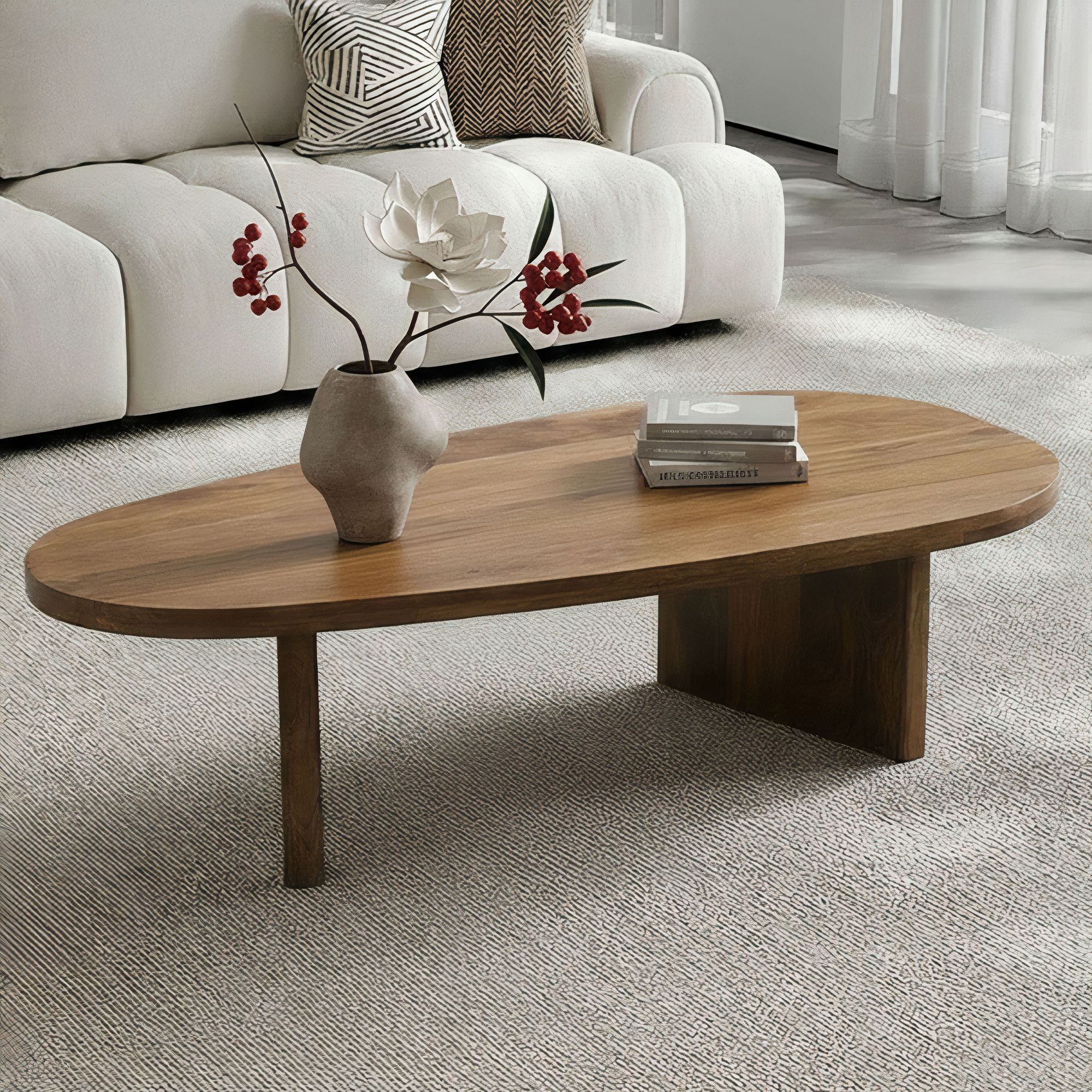 Couchtisch oval Mango Massivholz Sofatisch 120cm Beistelltisch Wohnzimmertisch - Bild 1