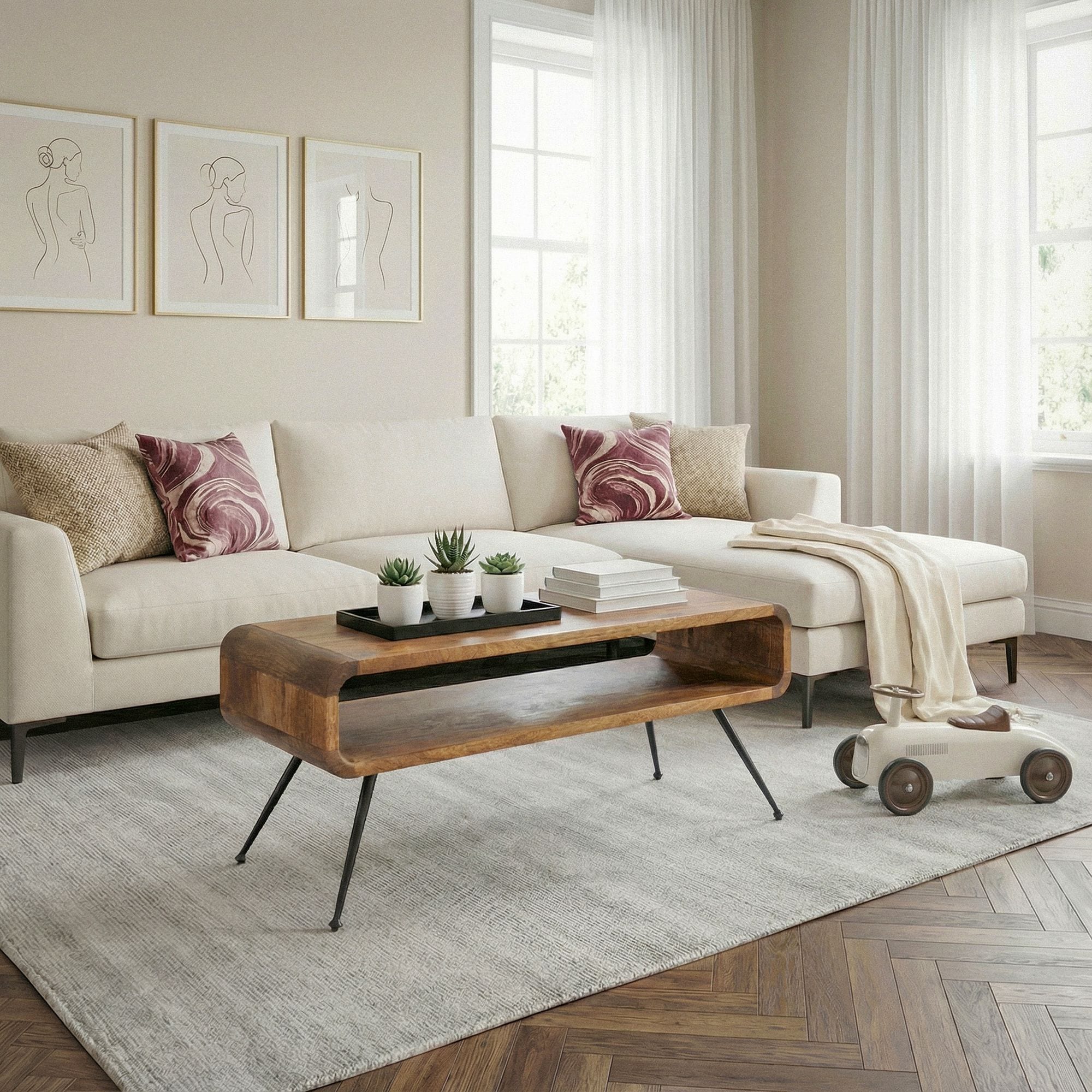 Couchtisch Mango Massivholz 105cm Wohnzimmertisch Sofatisch Beistelltisch Ablage 