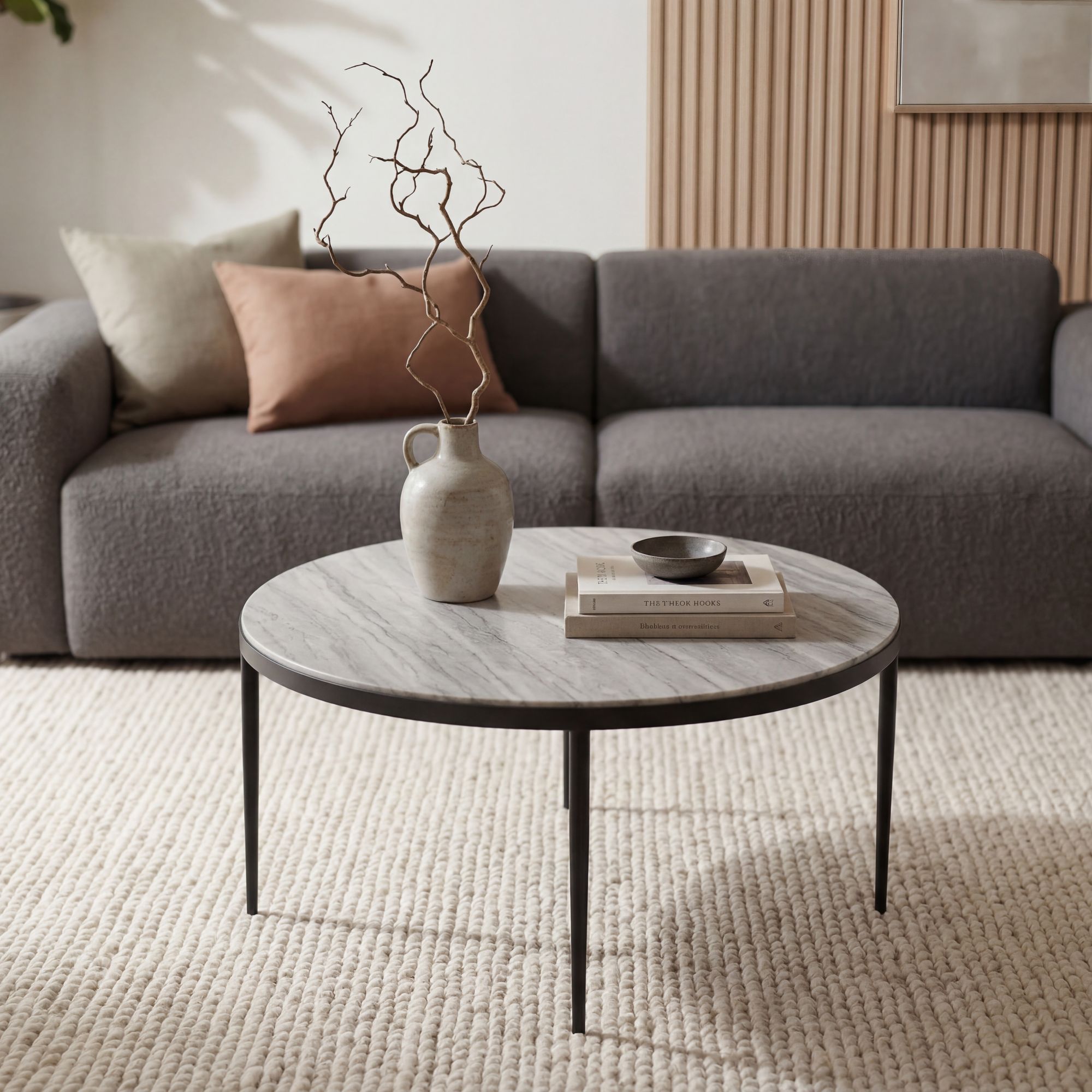 Couchtisch 70cm mit Marmor Platte wei&szlig; Wohnzimmertisch Beistelltisch Metall rund - Bild 1