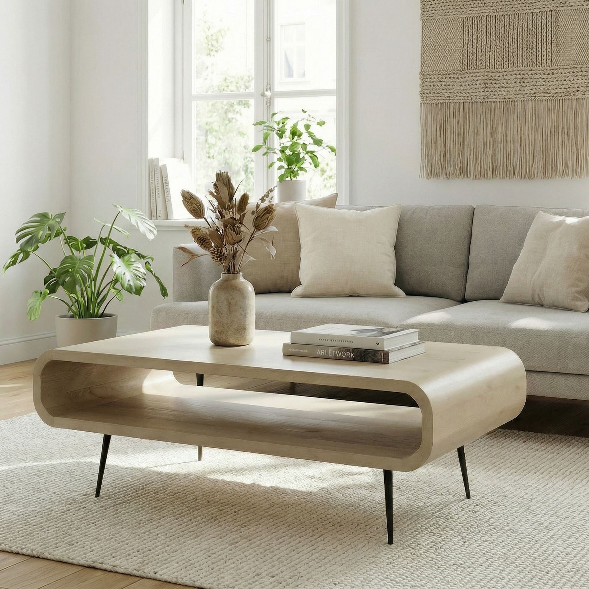 Couchtisch Massivholz white wash 90cm Wohnzimmertisch Sofatisch Beistelltisch 