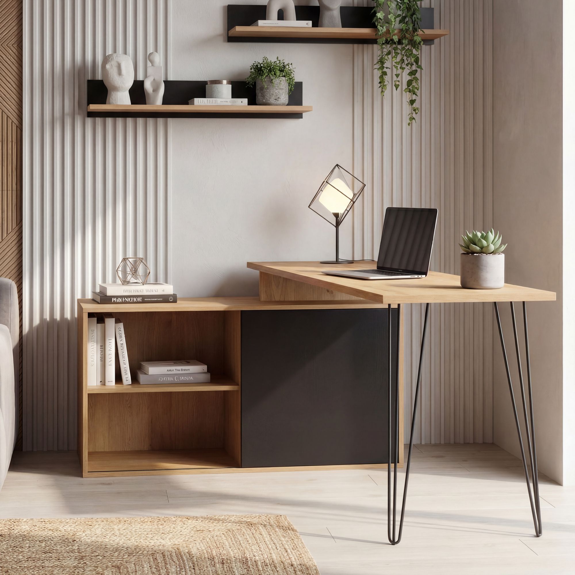 Schreibtisch 130cm Regal Eckschreibtisch L Form Computertisch Stauraum Holzoptik 