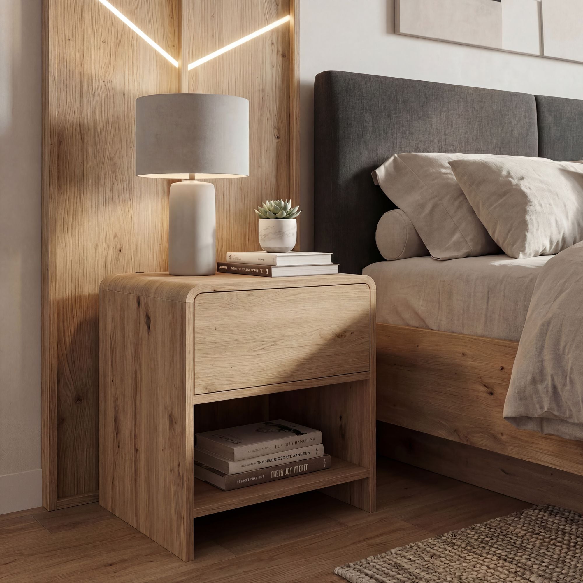 Nachttisch Nachtkommode Boxspringbett 50cm Eiche Dekor Schublade Stauraum Klein 