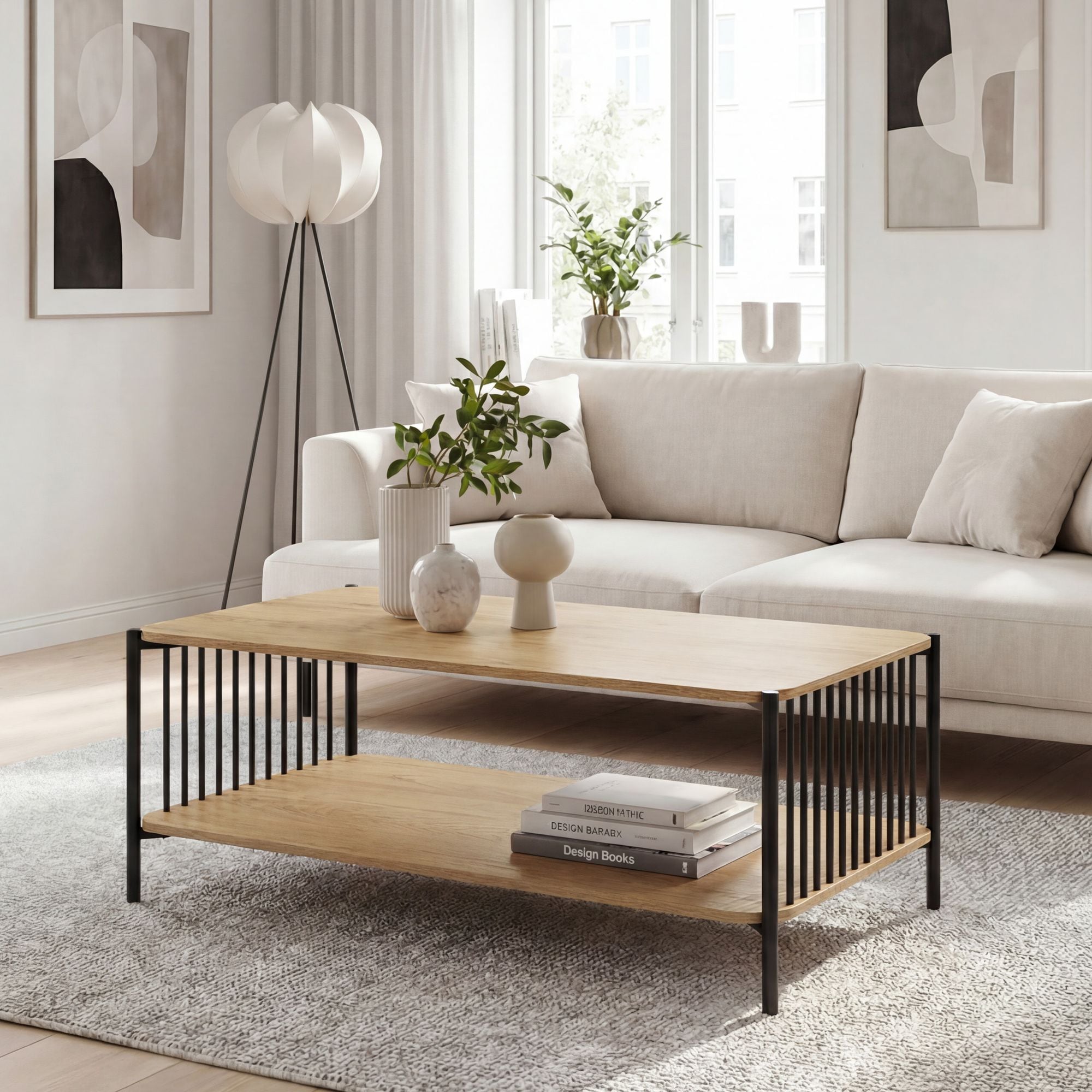 Couchtisch 110cm Eiche Optik Sofatisch Wohnzimmertisch Beistelltisch Ablage 