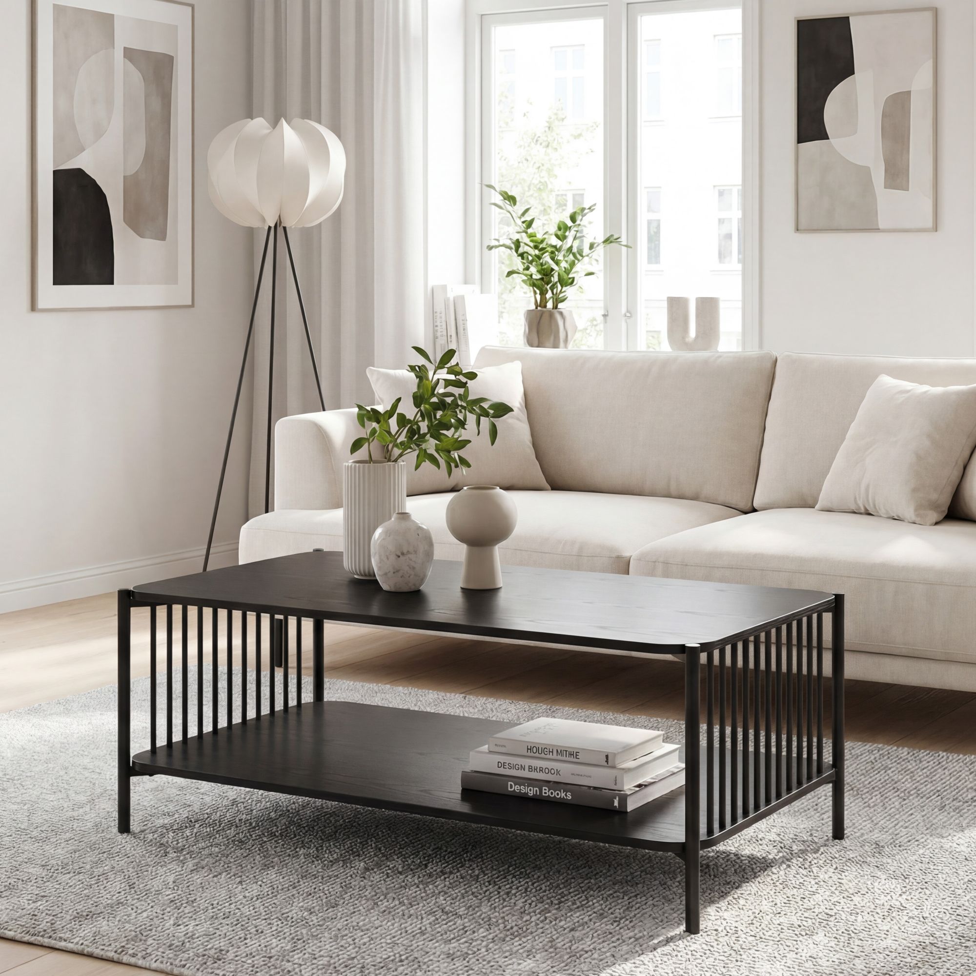 Couchtisch 110cm Eiche Optik Schwarz Sofatisch Wohnzimmertisch Beistelltisch 