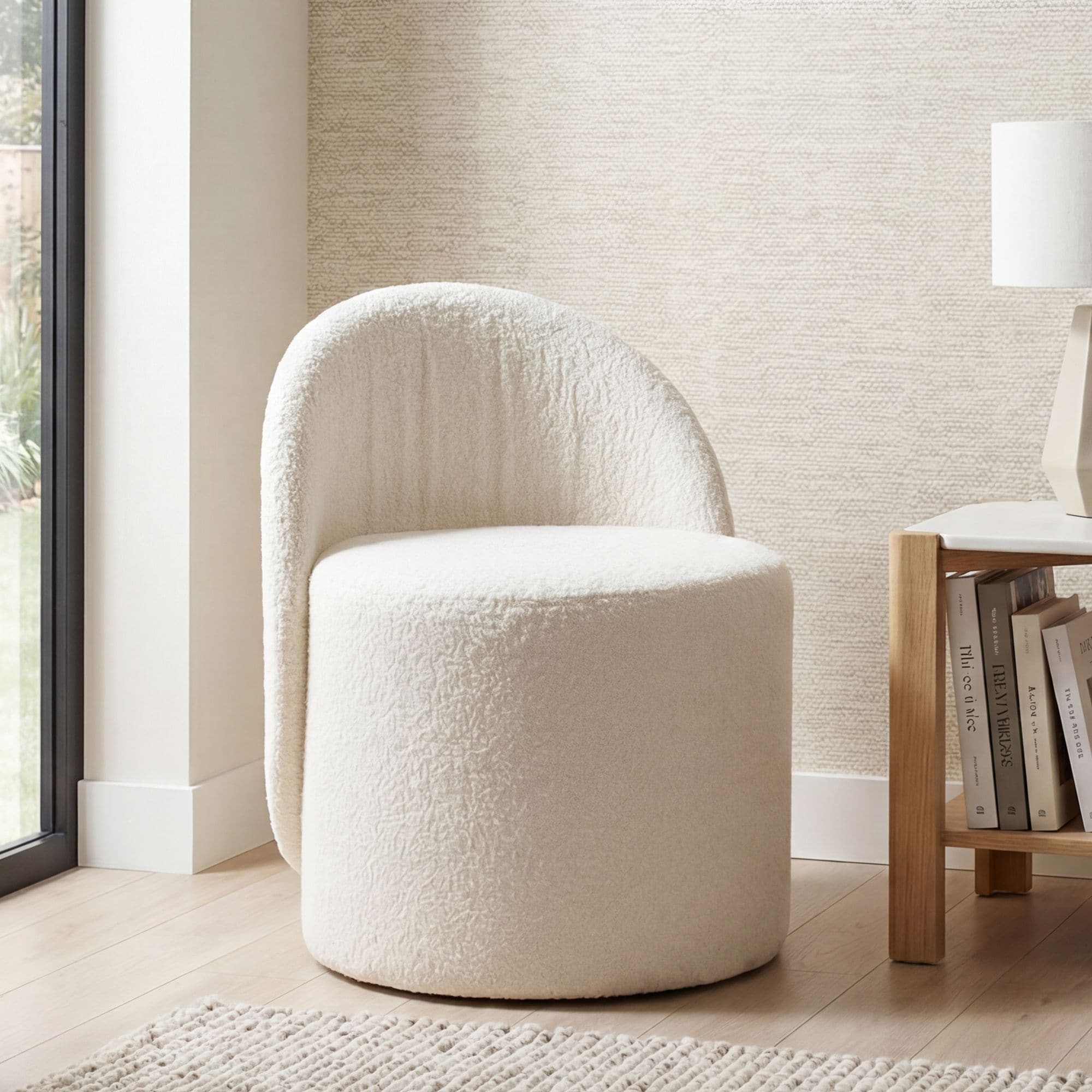 Sitzhocker Teddy Stoff 40cm Creme Stoffhocker Rund Polsterhocker R&uuml;ckenlehne 