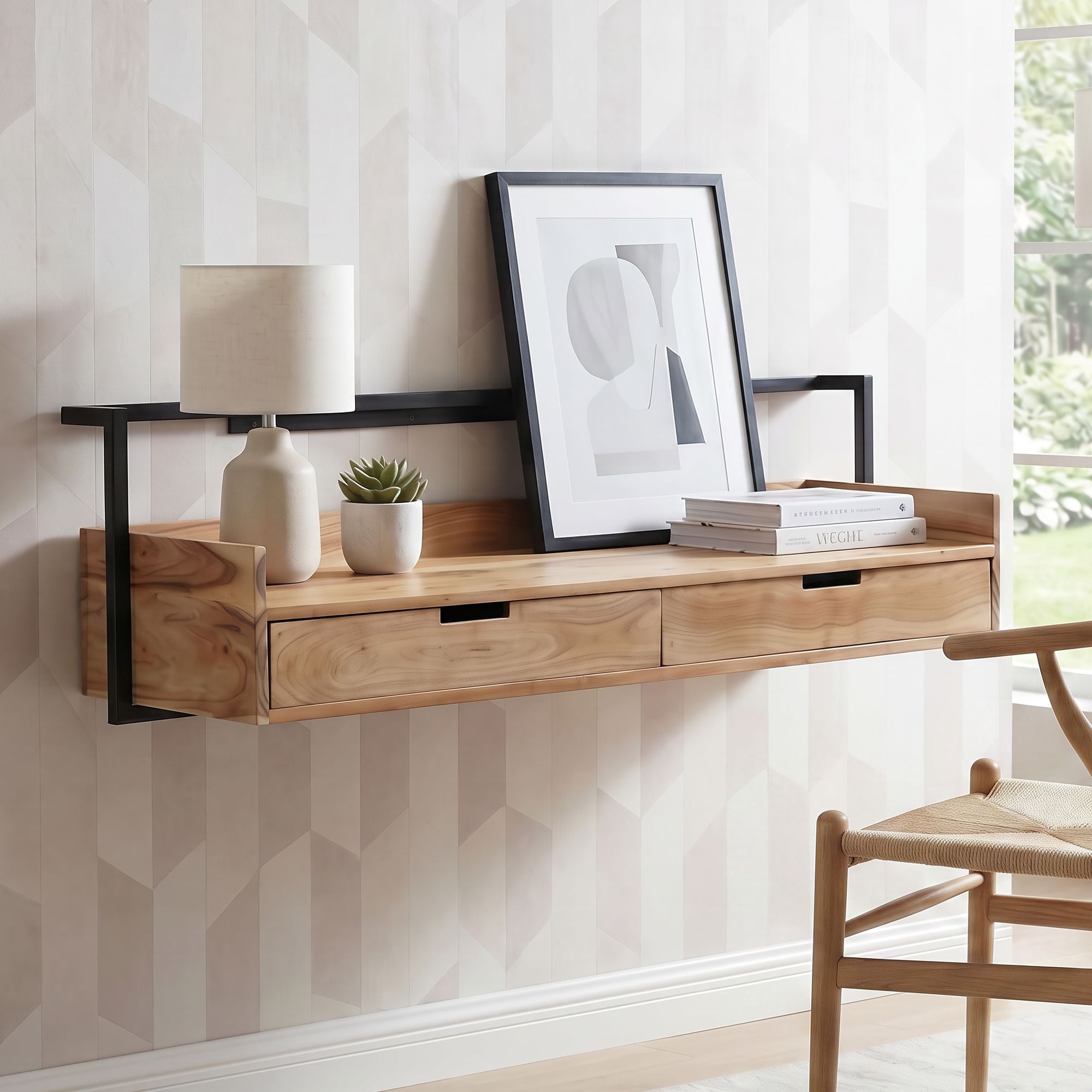 Wandschreibtisch 120cm Massivholz Stauraum Schreibtisch f&uuml;r die Wand Schwebend 