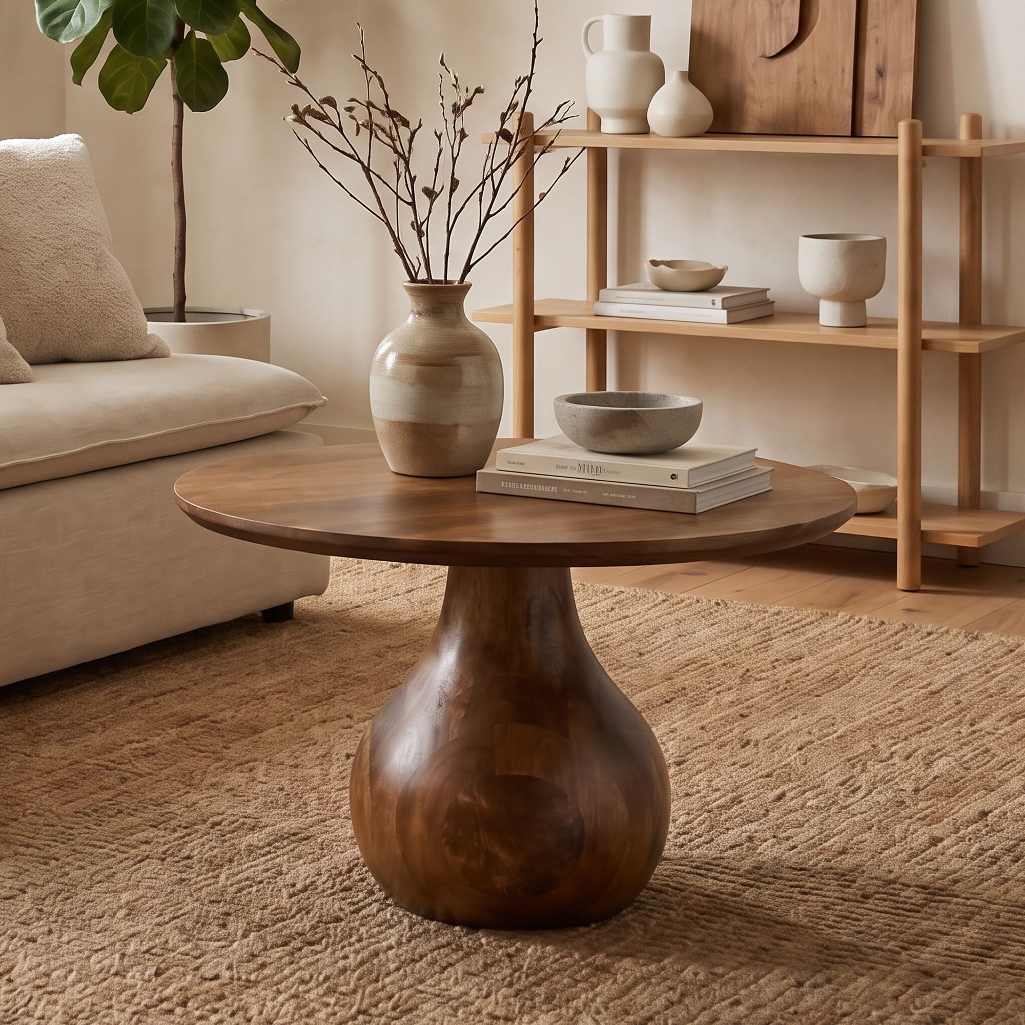 Couchtisch Massivholz 60cm Sofatisch Rund Beistelltisch Tisch Tropfenfu&szlig; Holz 