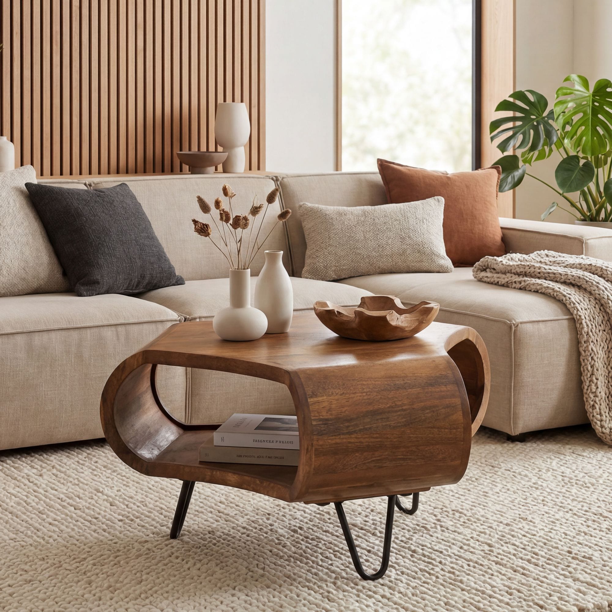Couchtisch Massivholz 60cm Wohnzimmertisch mit Stauraum Sofatisch Beistelltisch 