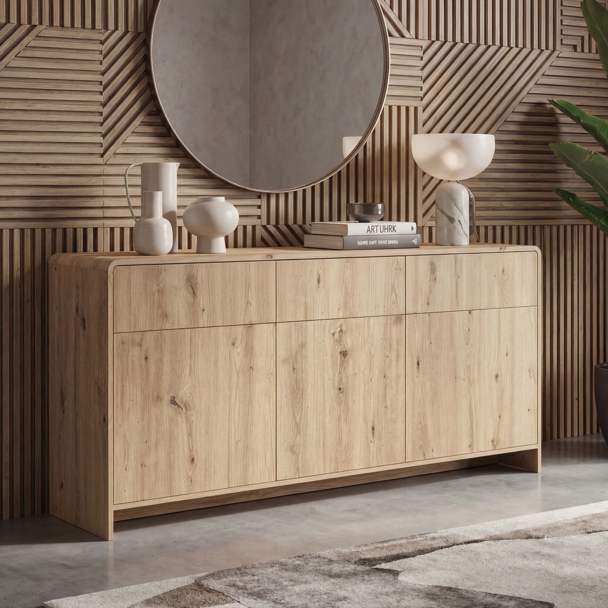 Sideboard Eiche Dekor 155cm Kommode Anrichte Standschrank mit T&uuml;ren Schubladen 