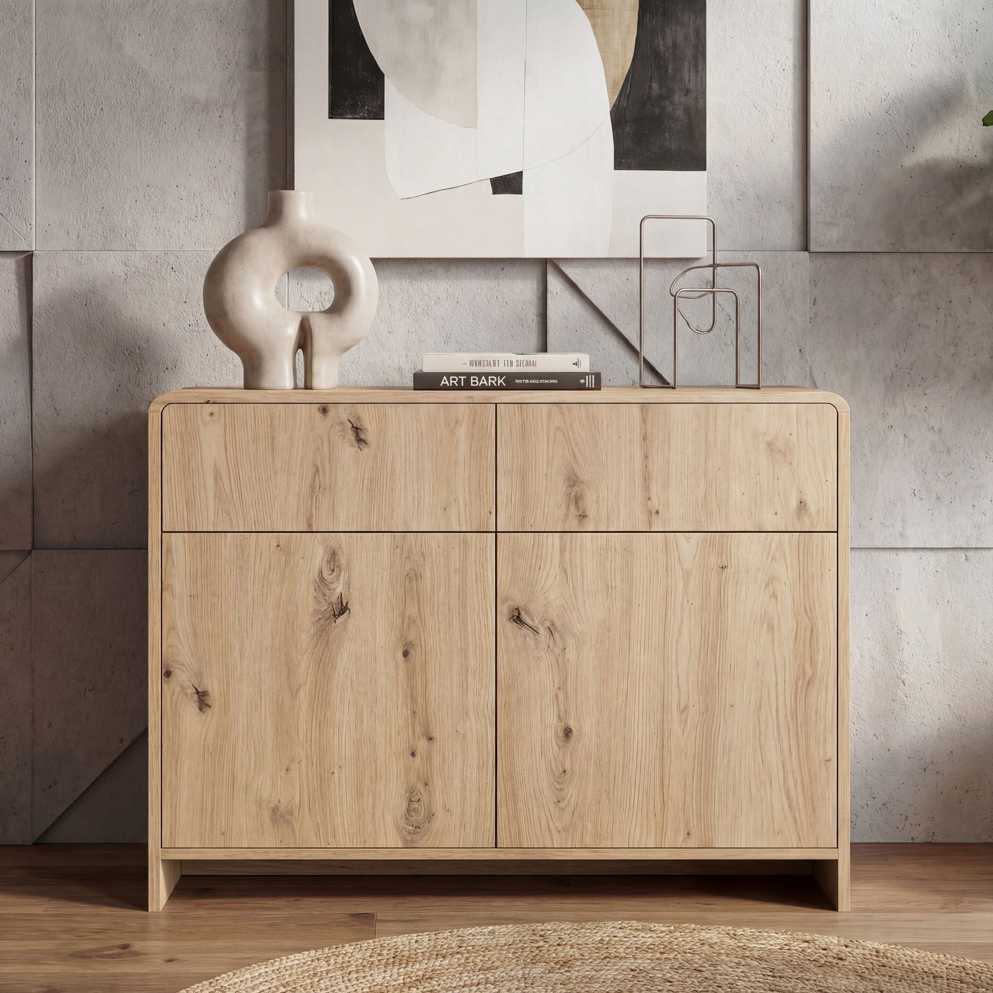 Sideboard Eiche Dekor 88cm Kommode Anrichte Standschrank mit T&uuml;ren Schubladen 