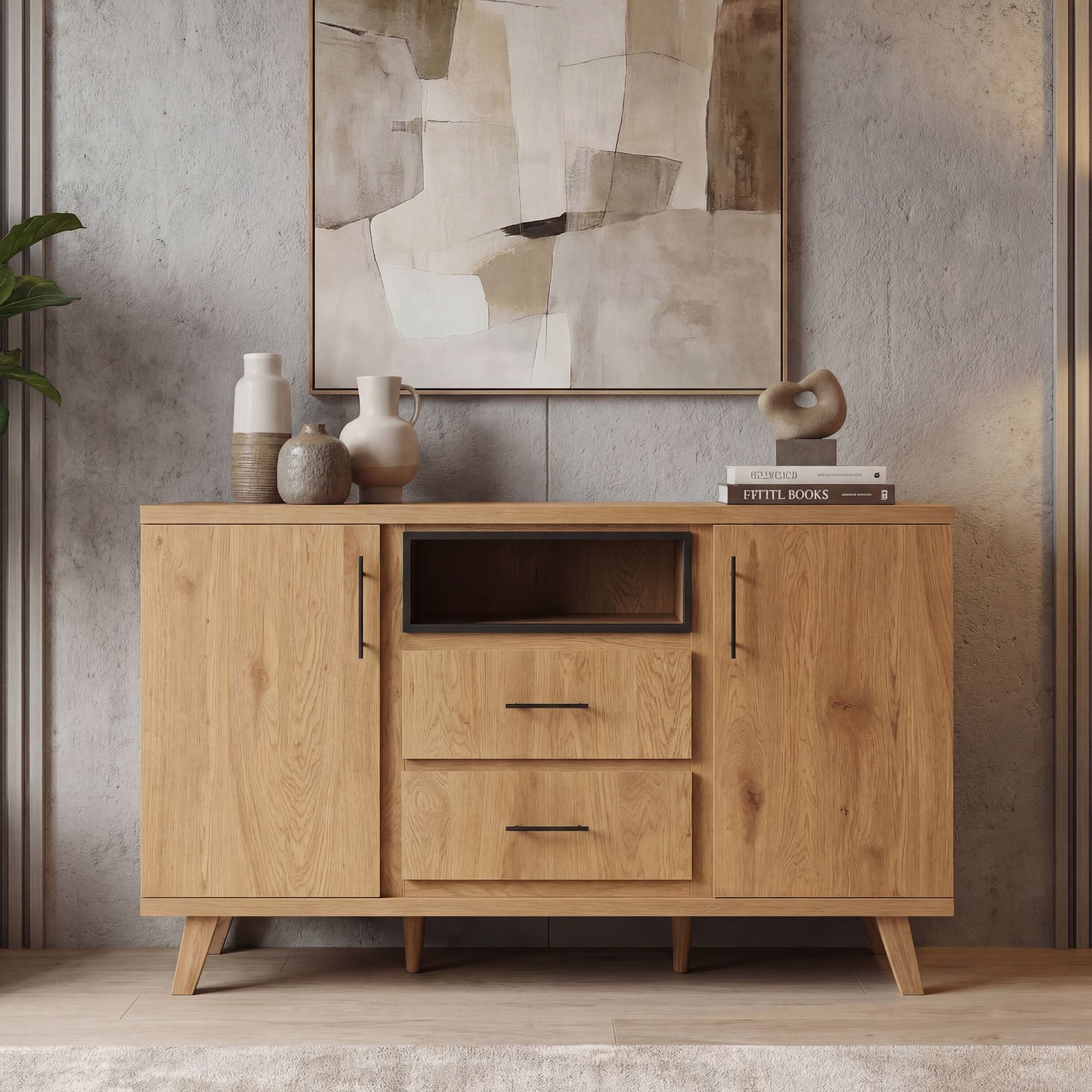 Sideboard Eiche Dekor 150cm Kommode Anrichte Standschrank mit T&uuml;ren Schubladen 