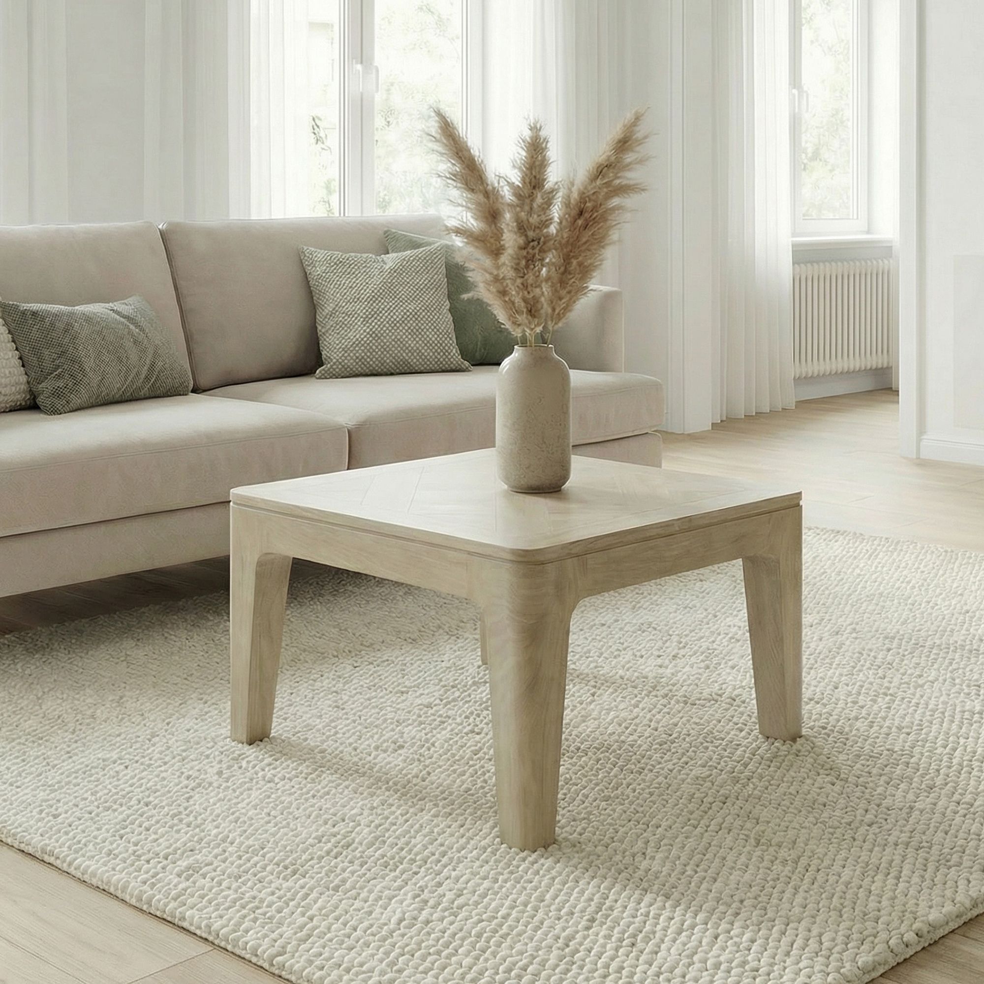 Couchtisch 60cm Massivholz white wash Sofatisch Wohnzimmertisch Beistelltisch 