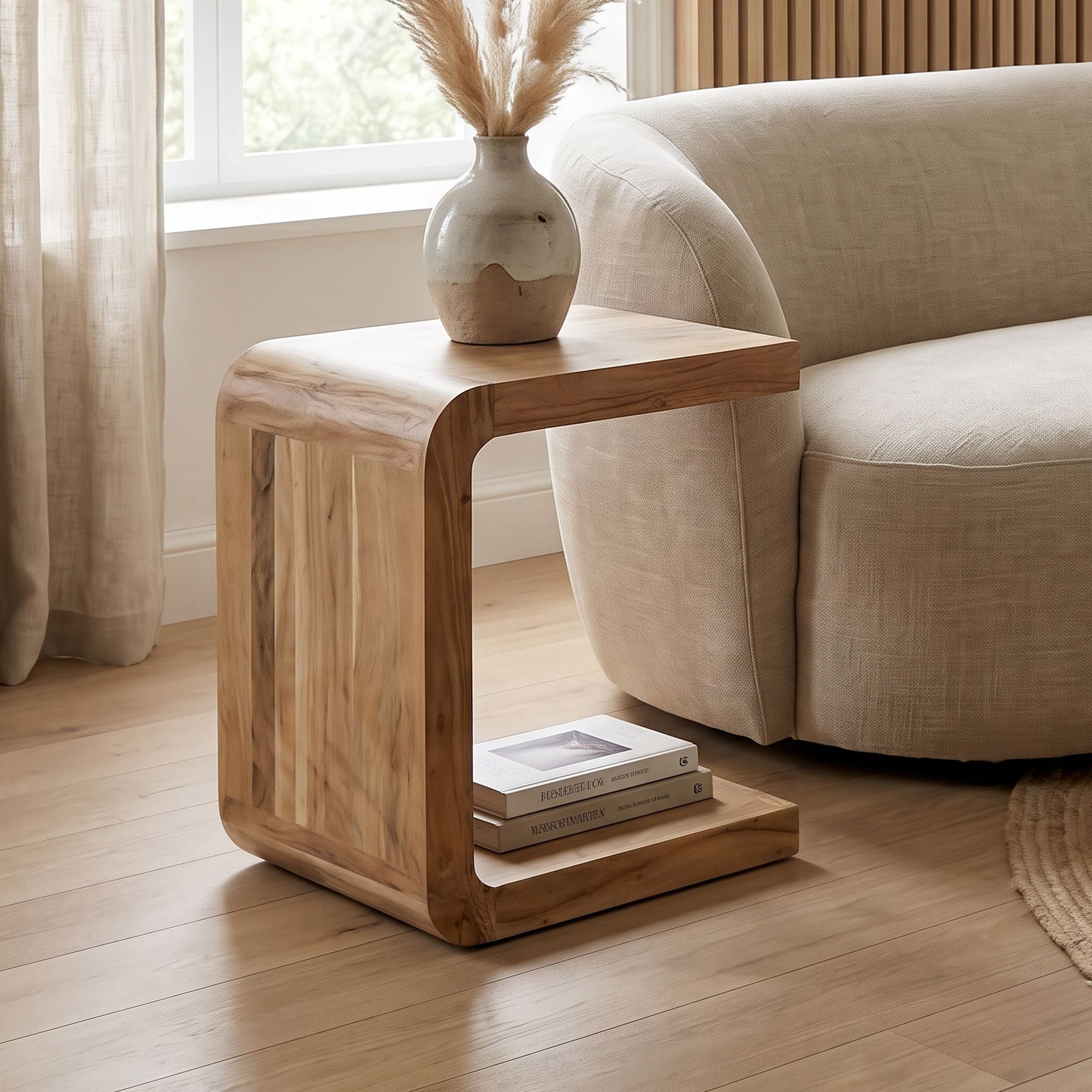 Beistelltisch Massivholz 45cm Couchtisch Wohnzimmertisch C Form Holz Handmade 