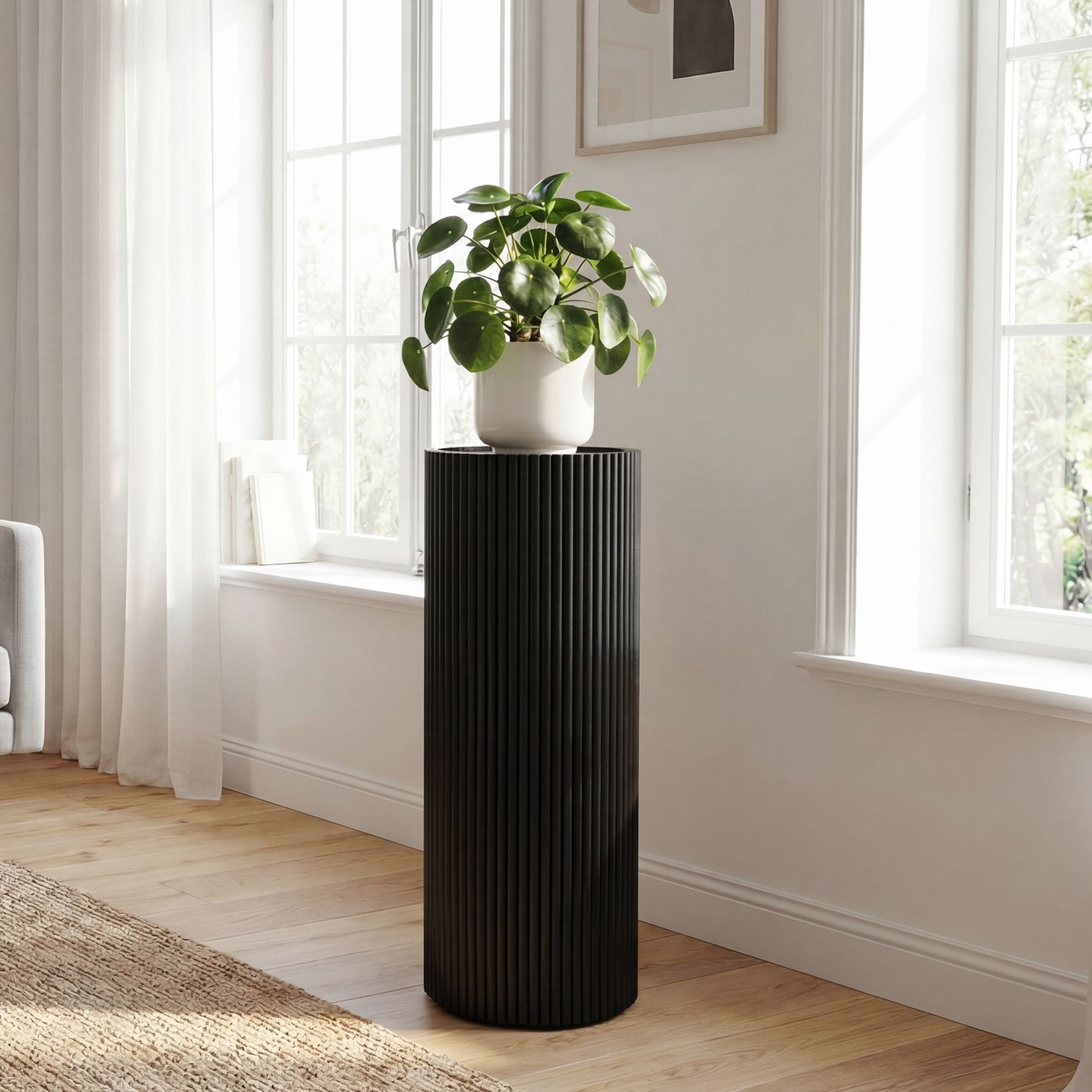 Dekos&auml;ule Massivholz 80cm Blumens&auml;ule Rund Holzs&auml;ule Wohnzimmer Pflanzens&auml;ule 