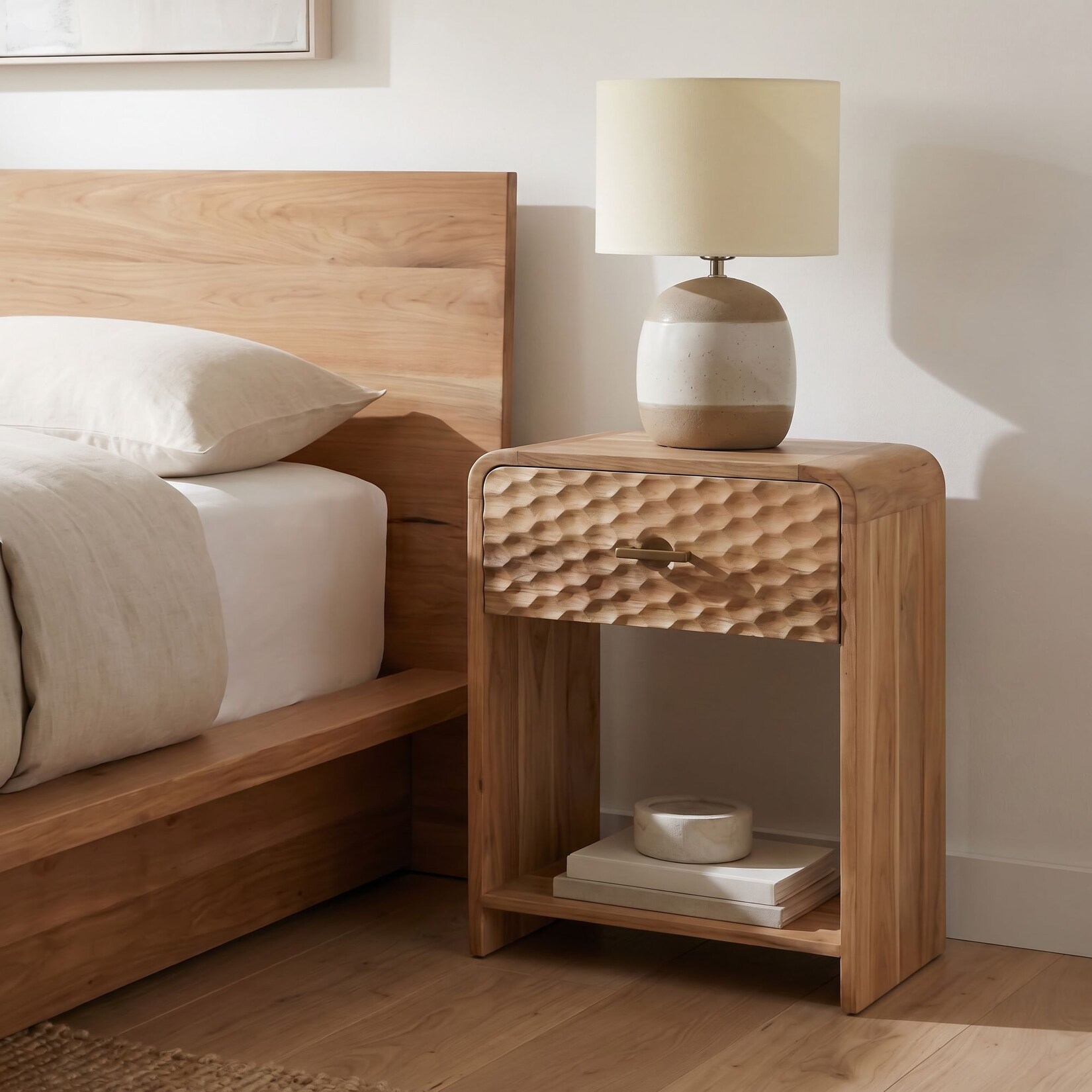 Nachttisch 54cm Massivholz Nachtkonsole hoch Nachtschrank mit Schublade Ablage