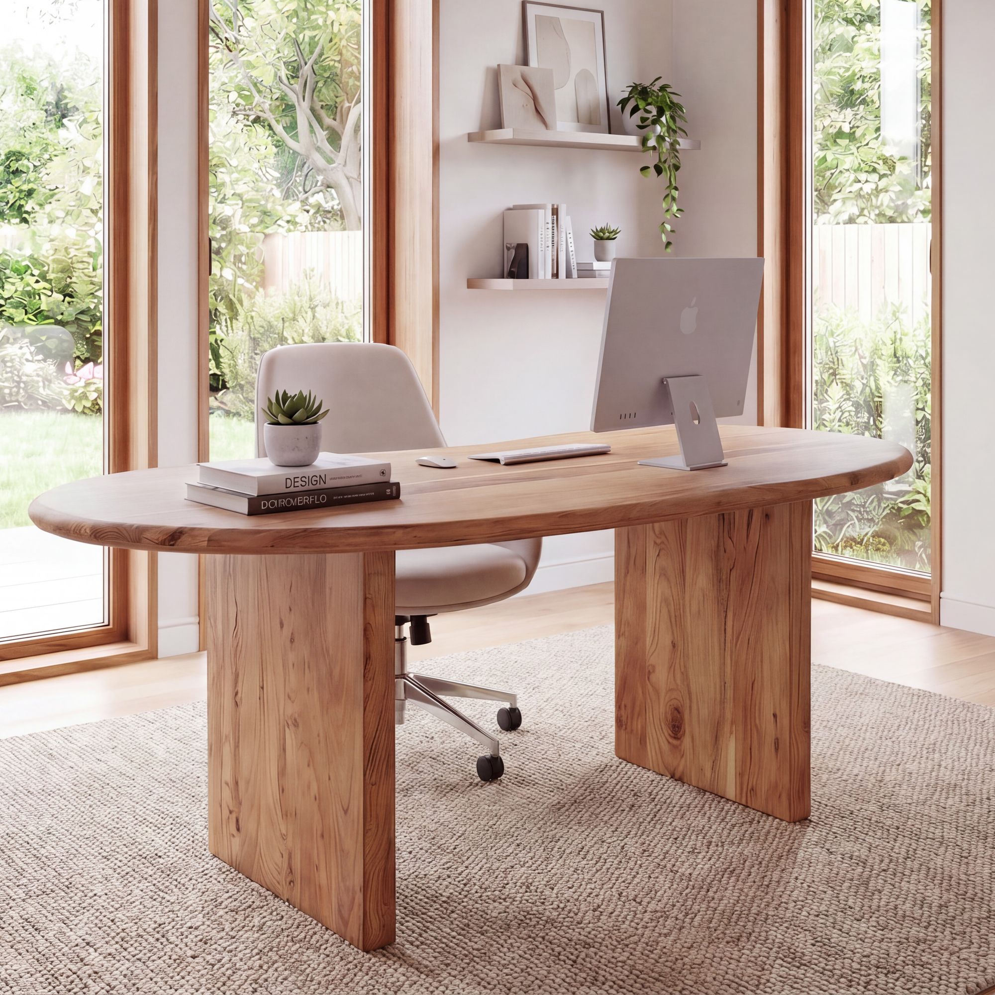 Schreibtisch 180 cm Massivholz B&uuml;rotisch Computertisch Nierenform Homeoffice 