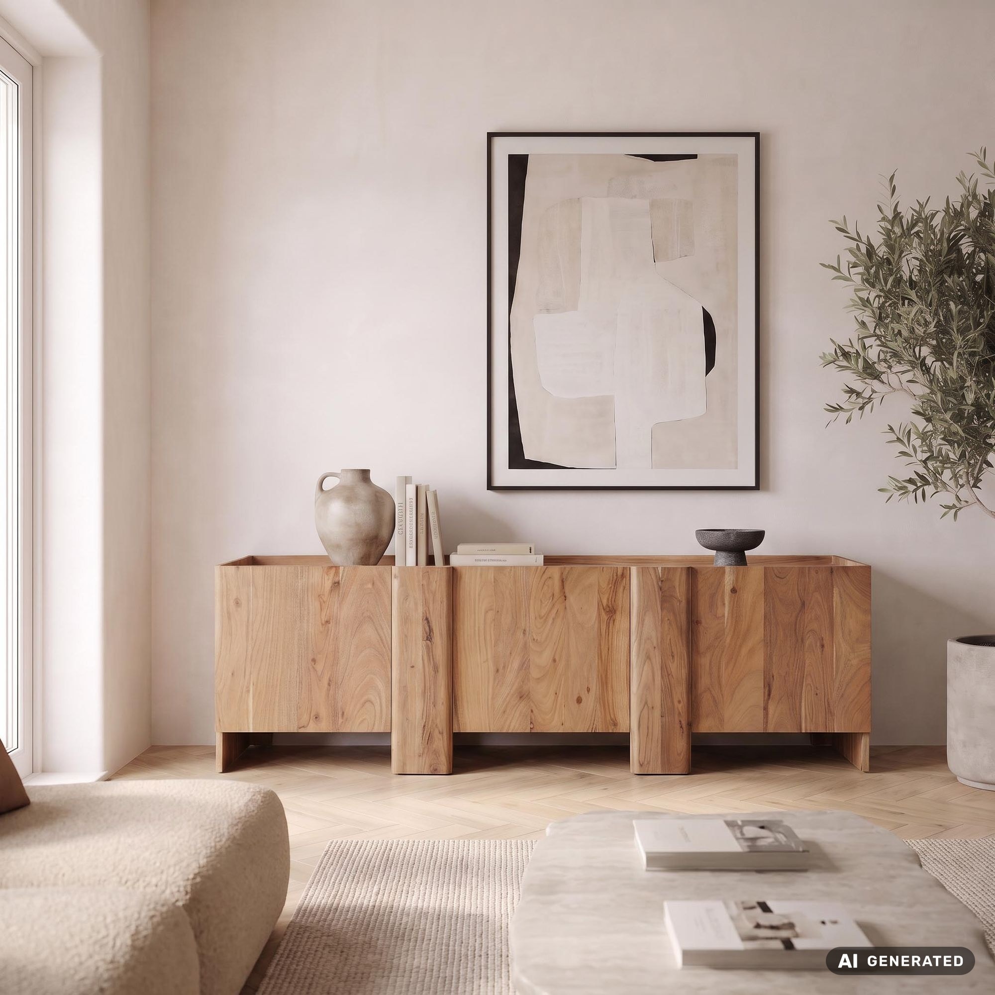 Sideboard Akazie Massivholz 165cm Anrichte Kommode 3 T&uuml;ren Holzkommode Handmade 
