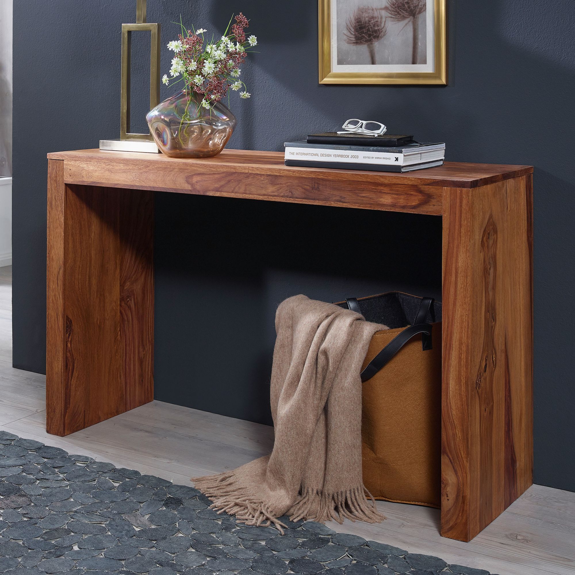 FineBuy Konsolentisch Massivholz Konsole Schreibtisch 115x40x75 cm Flurtisch 