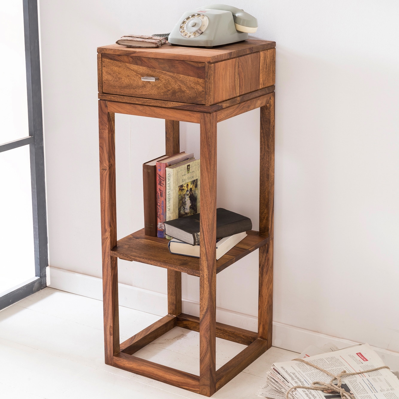 Beistelltisch PATAN Holz Massiv Telefontisch Konsole Anrichte Regal Schublade 
